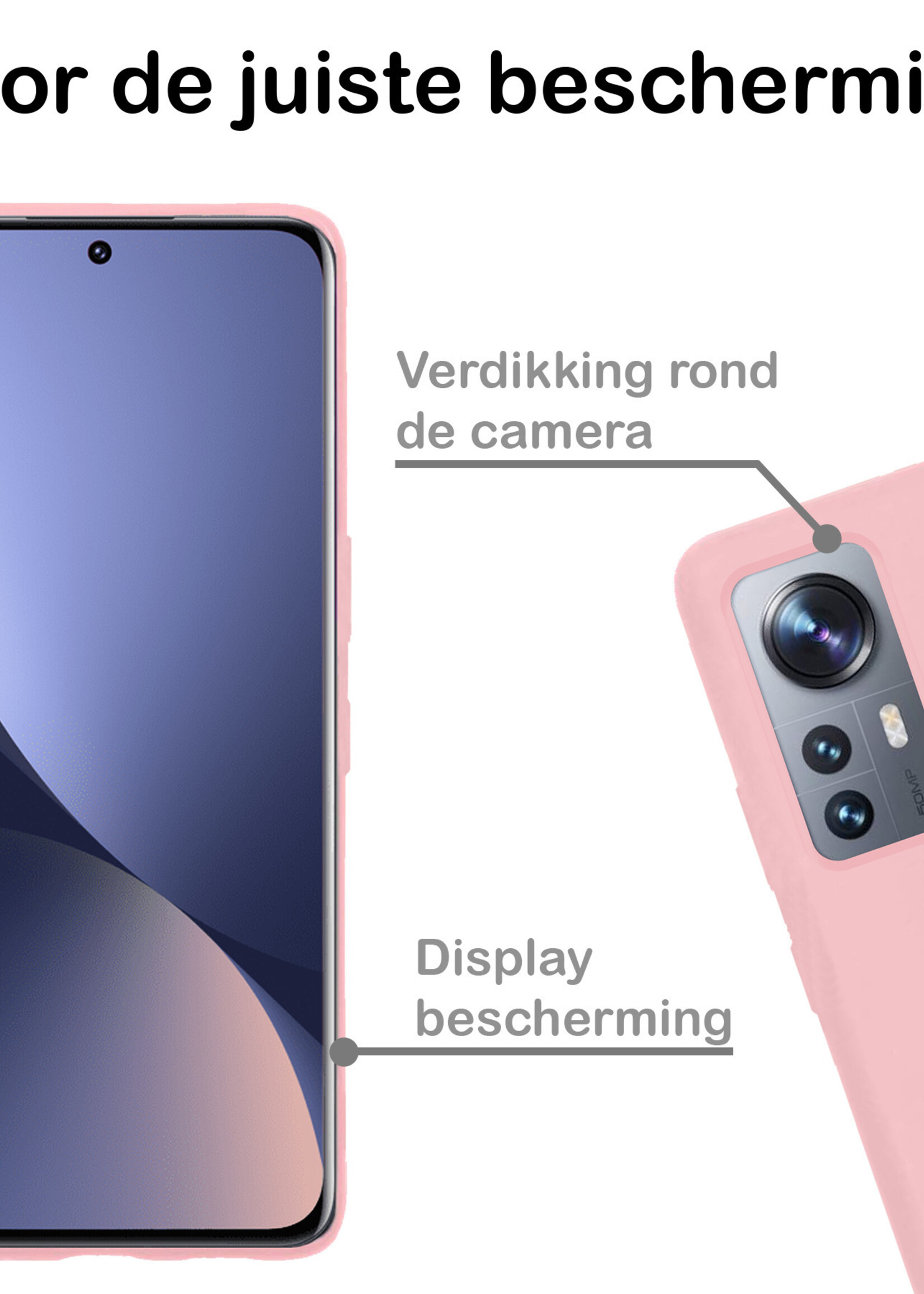BTH Hoesje Geschikt voor Xiaomi 12X Hoesje Siliconen Case Hoes Met 2x Screenprotector - Hoes Geschikt voor Xiaomi 12X Hoes Cover Case - Lichtroze