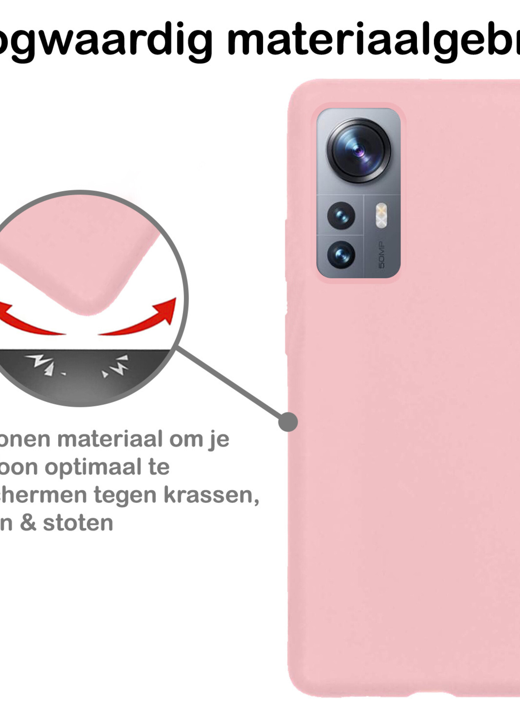 BTH Hoesje Geschikt voor Xiaomi 12X Hoesje Siliconen Case Hoes Met 2x Screenprotector - Hoes Geschikt voor Xiaomi 12X Hoes Cover Case - Lichtroze