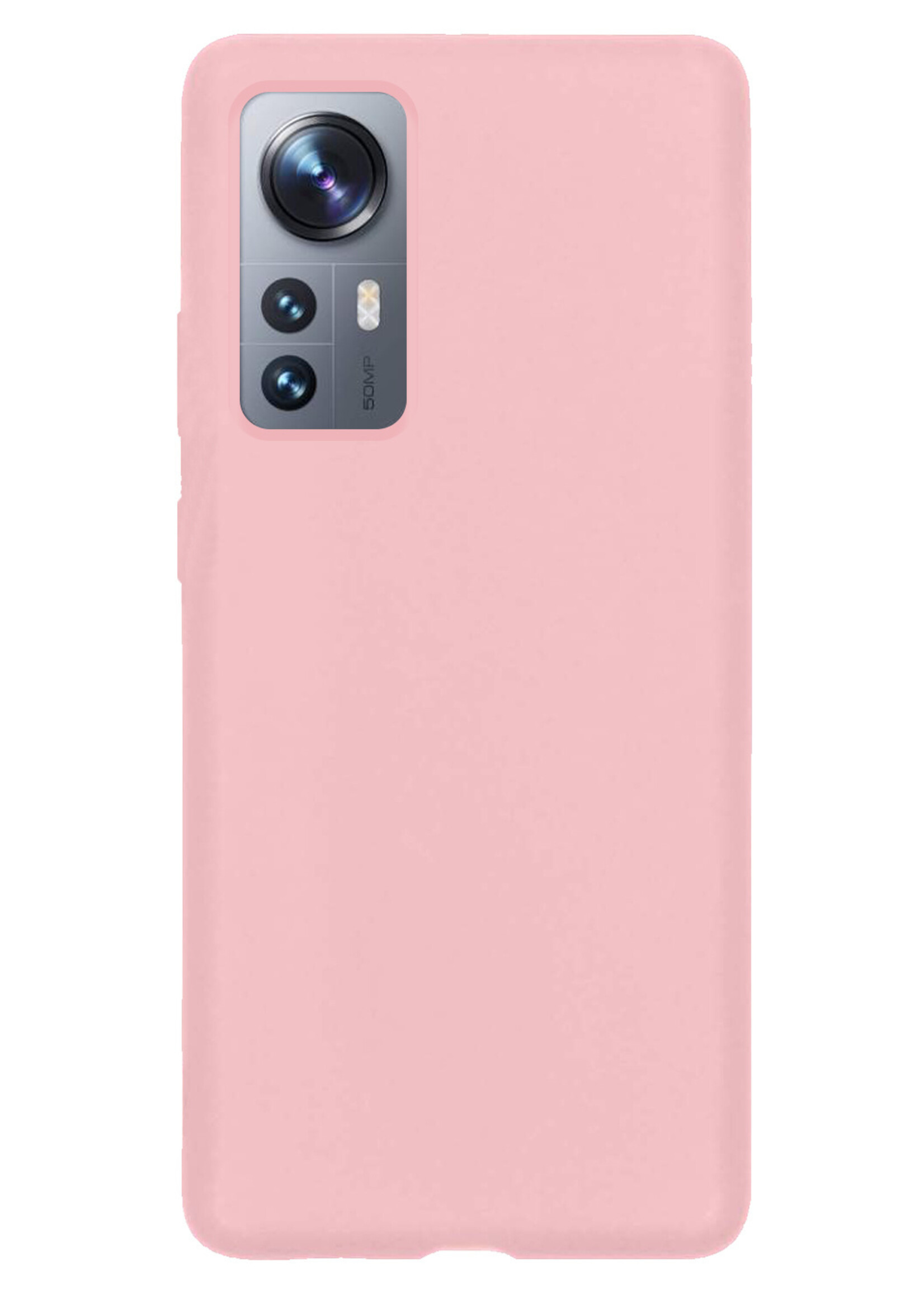 BTH Hoesje Geschikt voor Xiaomi 12X Hoesje Siliconen Case Hoes Met 2x Screenprotector - Hoes Geschikt voor Xiaomi 12X Hoes Cover Case - Lichtroze