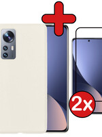 BTH BTH Xiaomi 12X Hoesje Siliconen Met 2x Screenprotector - Wit