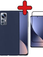 BTH BTH Xiaomi 12 Pro Hoesje Siliconen Met Screenprotector - Donkerblauw
