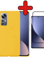 BTH BTH Xiaomi 12 Pro Hoesje Siliconen Met Screenprotector - Geel