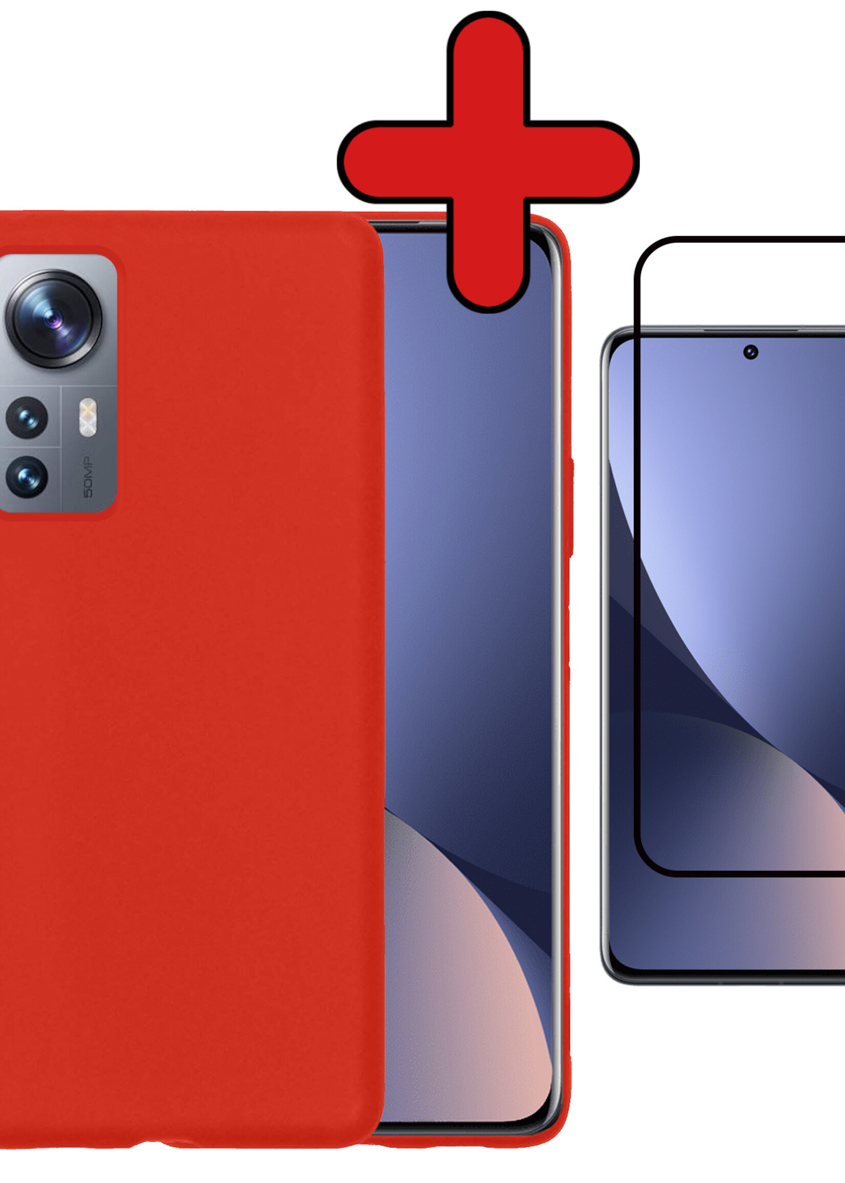 BTH Hoesje Geschikt voor Xiaomi 12 Pro Hoesje Siliconen Case Hoes Met Screenprotector - Hoes Geschikt voor Xiaomi 12 Pro Hoes Cover Case - Rood