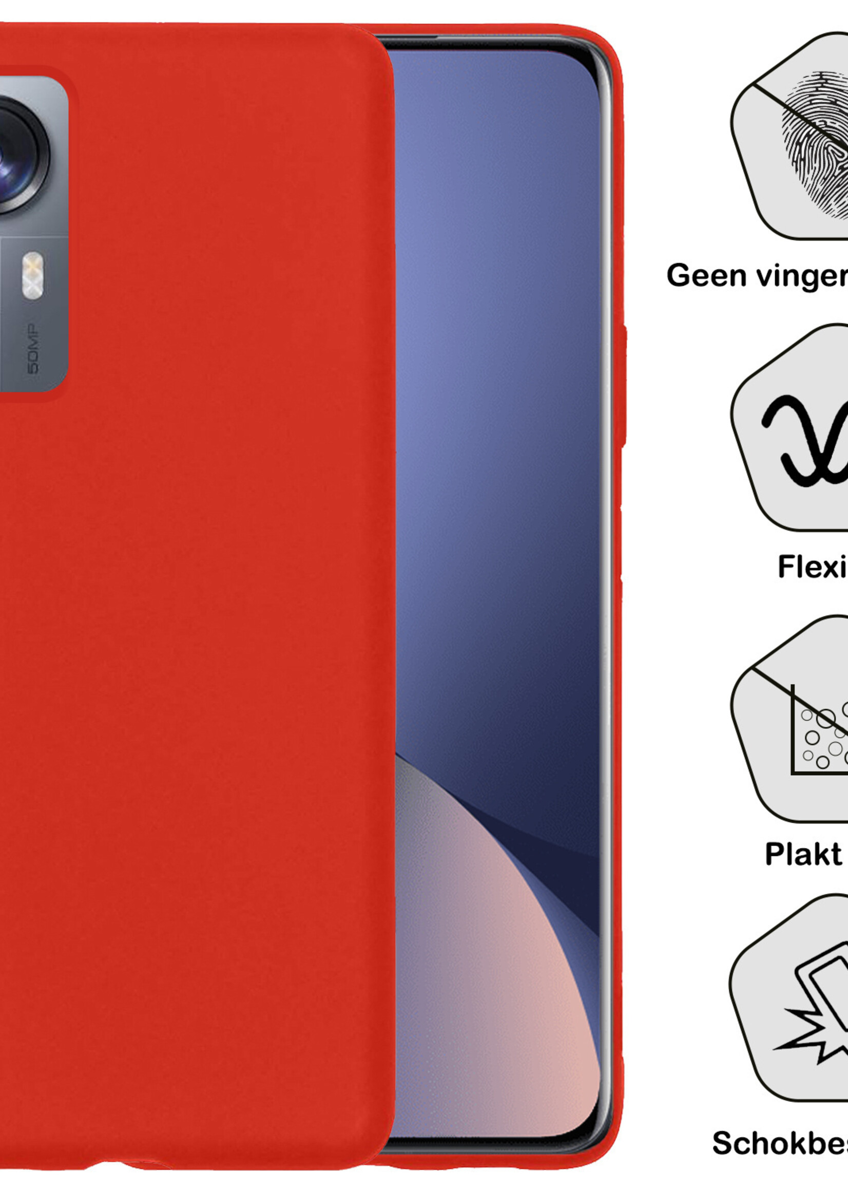 BTH Hoesje Geschikt voor Xiaomi 12 Pro Hoesje Siliconen Case Hoes Met Screenprotector - Hoes Geschikt voor Xiaomi 12 Pro Hoes Cover Case - Rood
