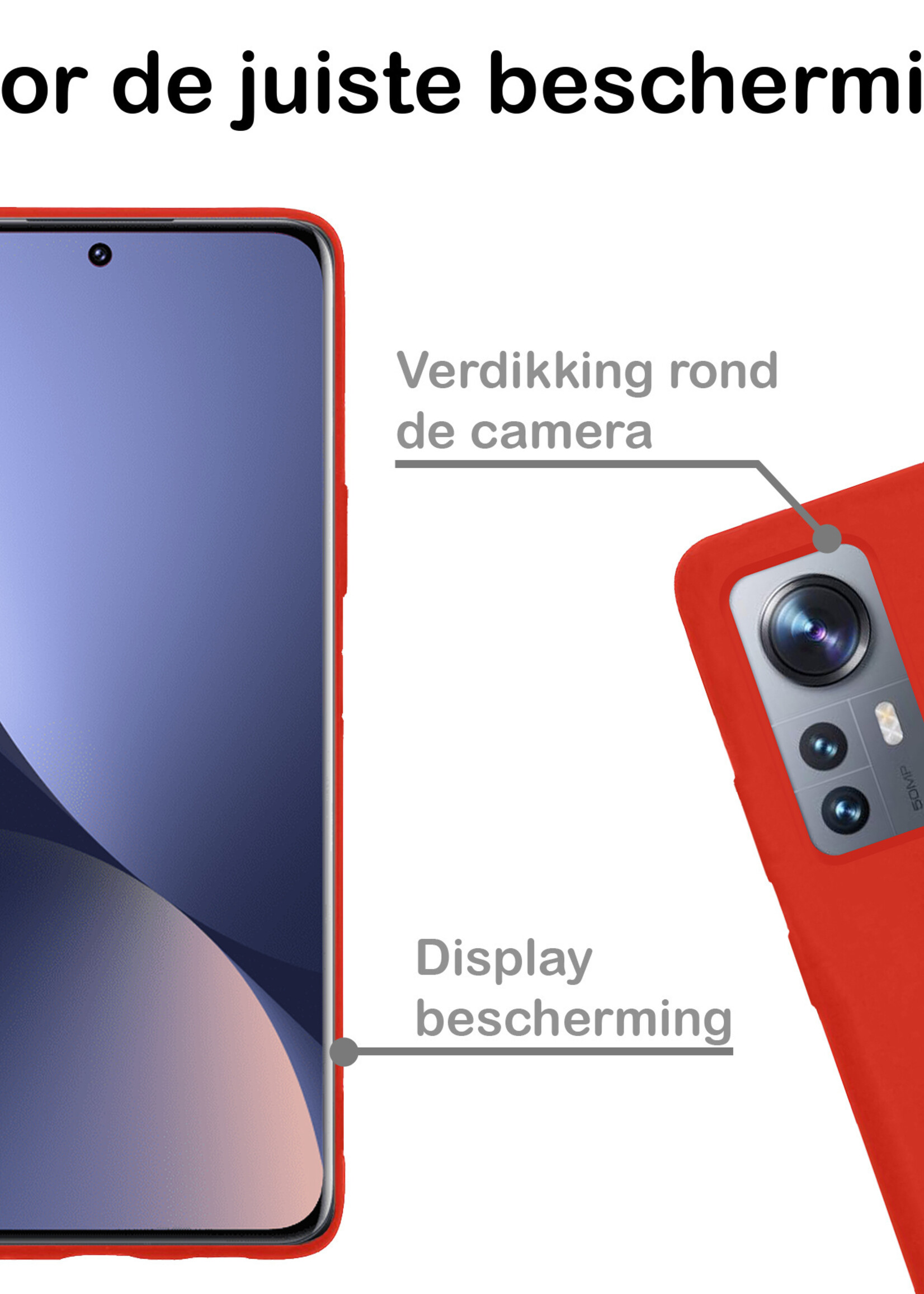 BTH Hoesje Geschikt voor Xiaomi 12 Pro Hoesje Siliconen Case Hoes Met Screenprotector - Hoes Geschikt voor Xiaomi 12 Pro Hoes Cover Case - Rood