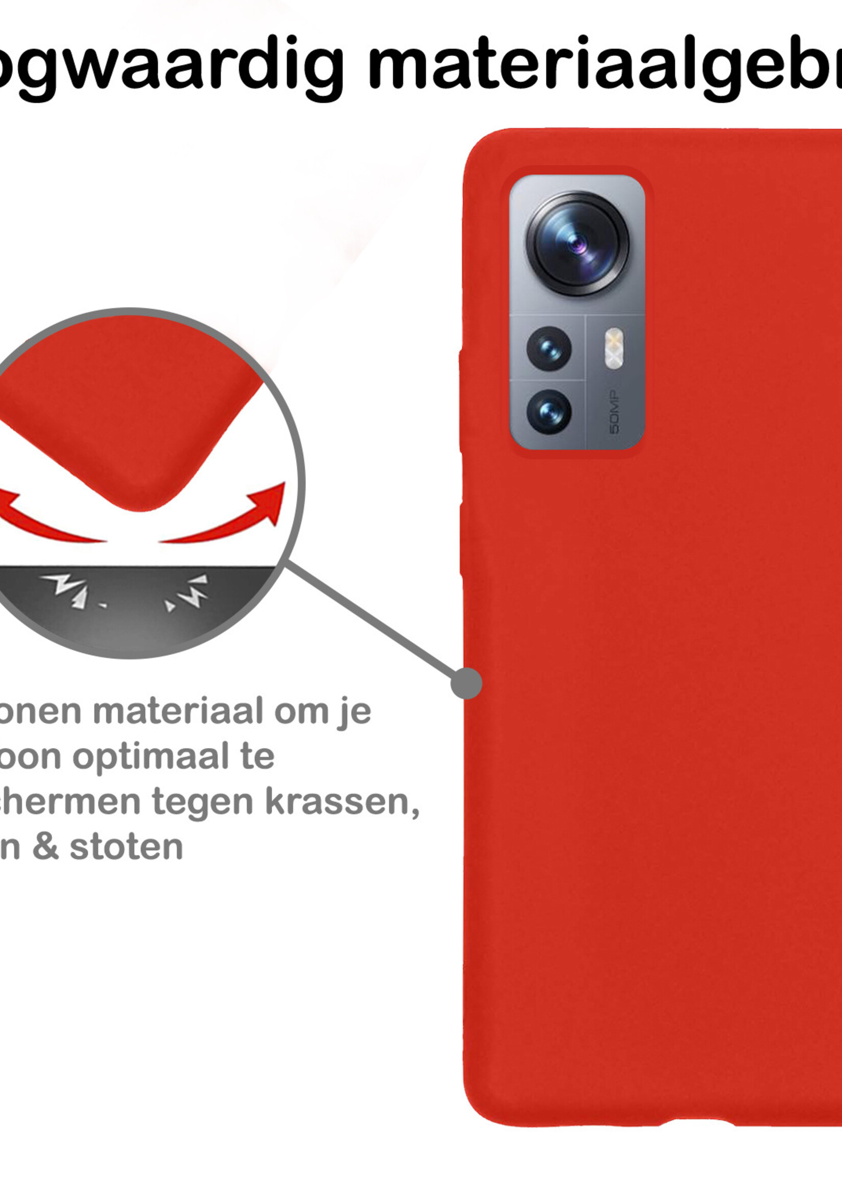 BTH Hoesje Geschikt voor Xiaomi 12 Pro Hoesje Siliconen Case Hoes Met Screenprotector - Hoes Geschikt voor Xiaomi 12 Pro Hoes Cover Case - Rood
