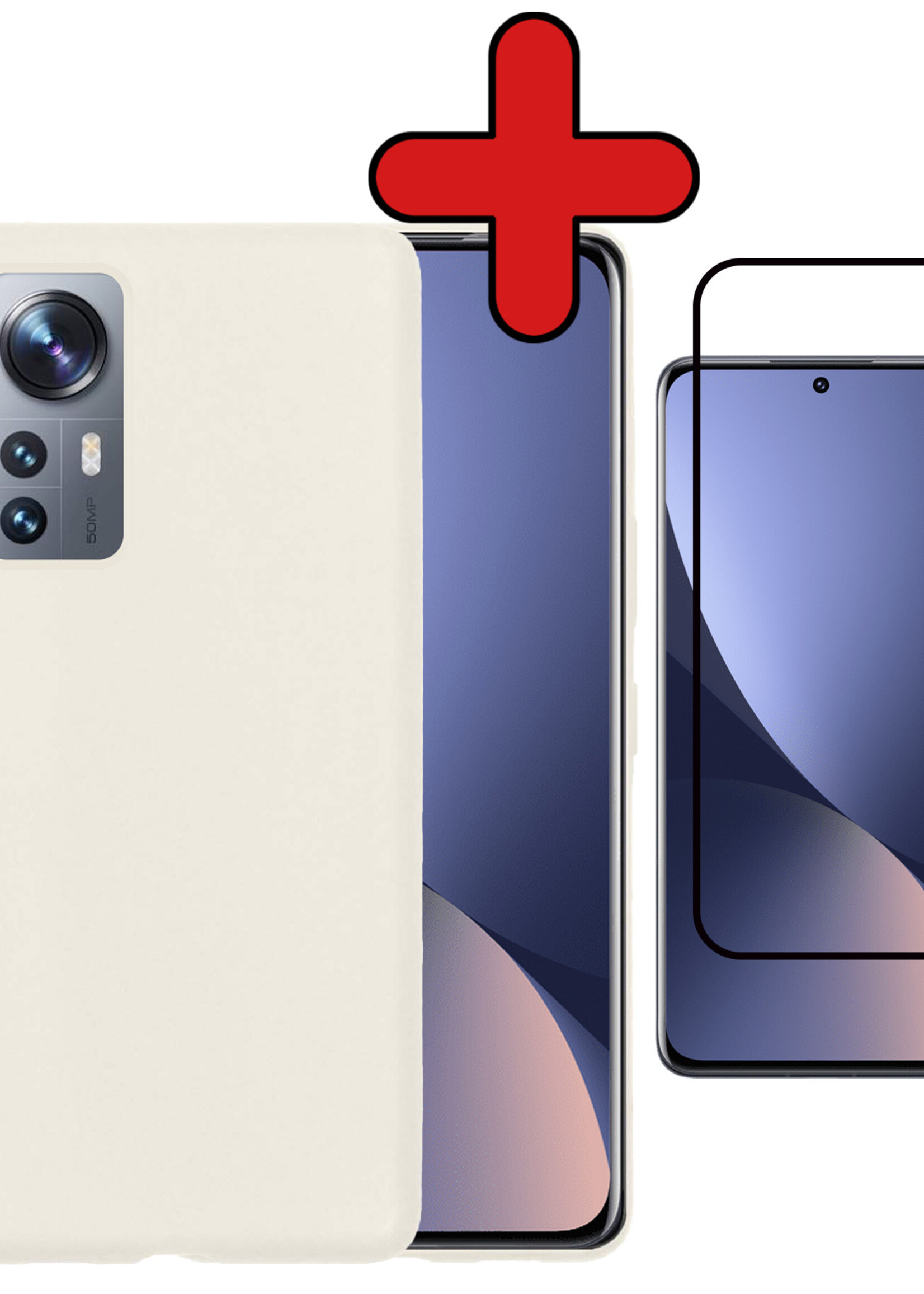 BTH Hoesje Geschikt voor Xiaomi 12 Pro Hoesje Siliconen Case Hoes Met Screenprotector - Hoes Geschikt voor Xiaomi 12 Pro Hoes Cover Case - Wit