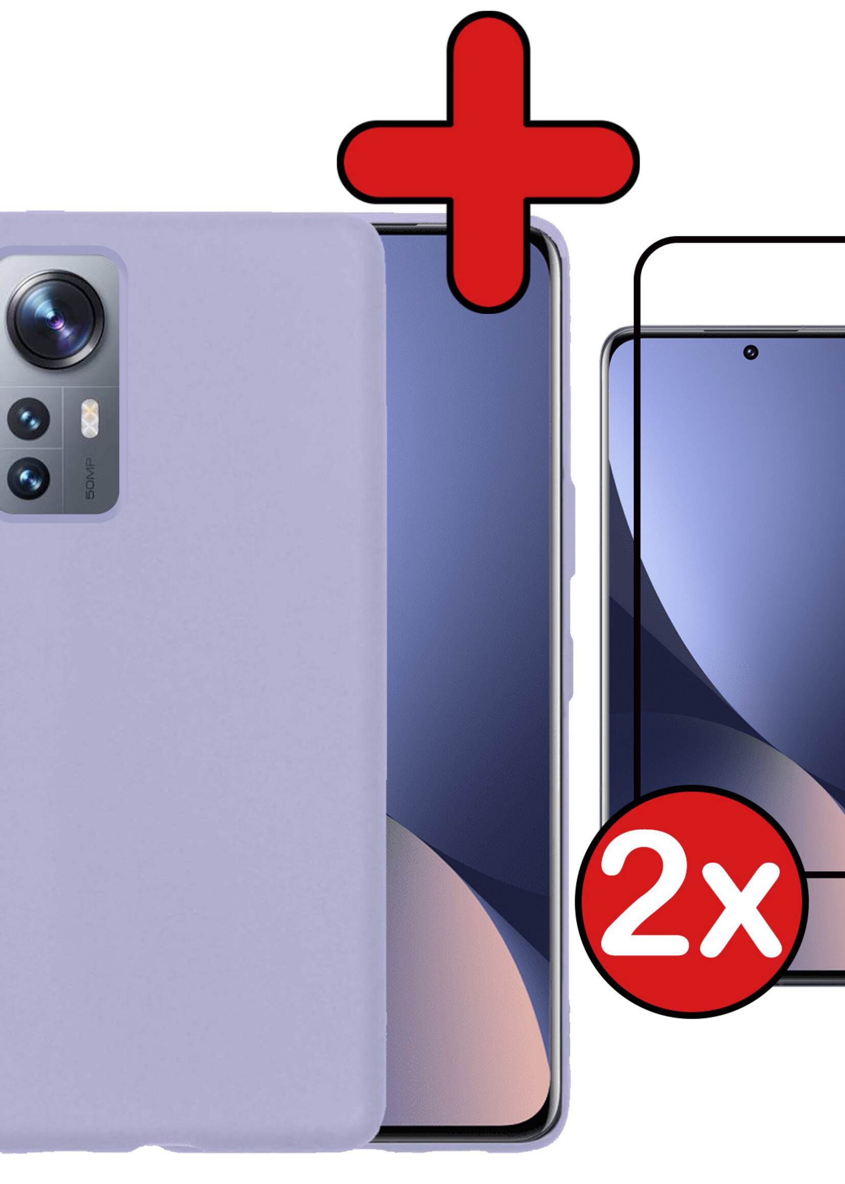 BTH Hoesje Geschikt voor Xiaomi 12 Pro Hoesje Siliconen Case Hoes Met 2x Screenprotector - Hoes Geschikt voor Xiaomi 12 Pro Hoes Cover Case - Lila
