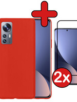 BTH BTH Xiaomi 12 Pro Hoesje Siliconen Met 2x Screenprotector - Rood
