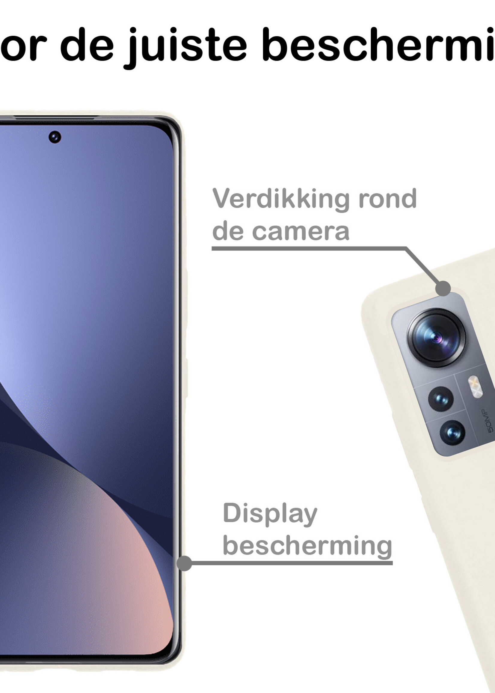 BTH Hoesje Geschikt voor Xiaomi 12 Pro Hoesje Siliconen Case Hoes Met 2x Screenprotector - Hoes Geschikt voor Xiaomi 12 Pro Hoes Cover Case - Wit