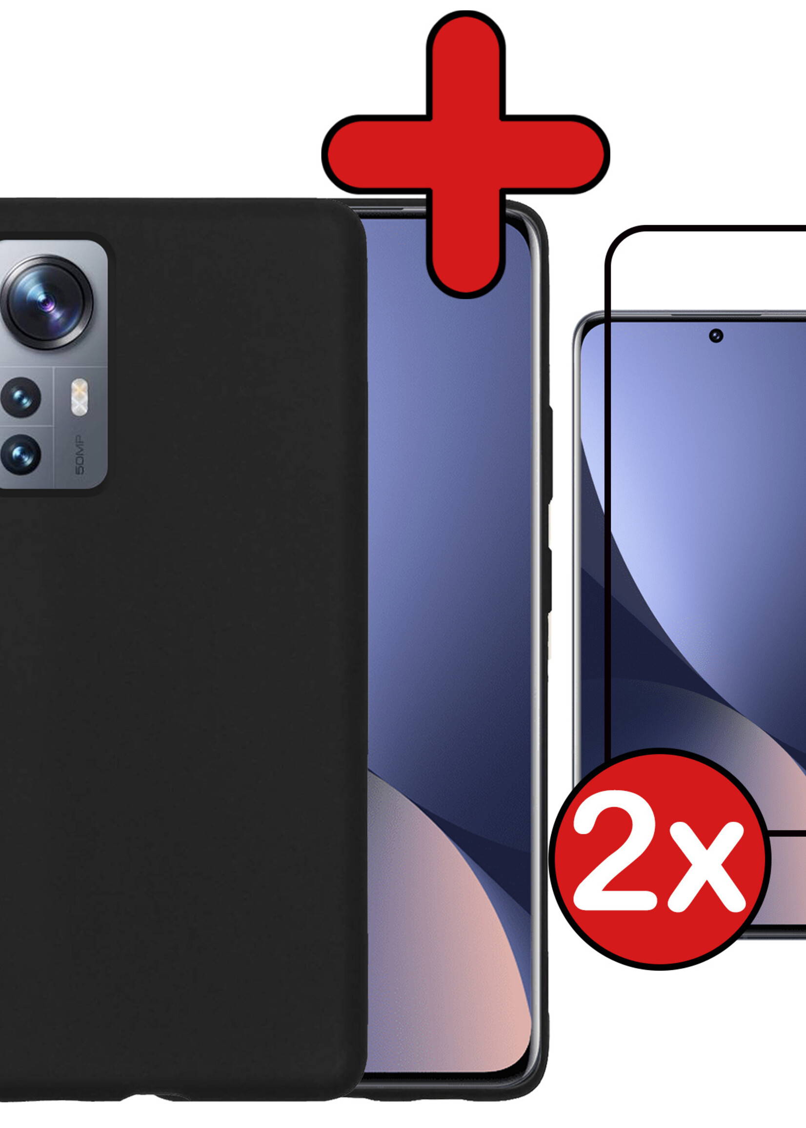 BTH Hoesje Geschikt voor Xiaomi 12 Pro Hoesje Siliconen Case Hoes Met 2x Screenprotector - Hoes Geschikt voor Xiaomi 12 Pro Hoes Cover Case - Zwart