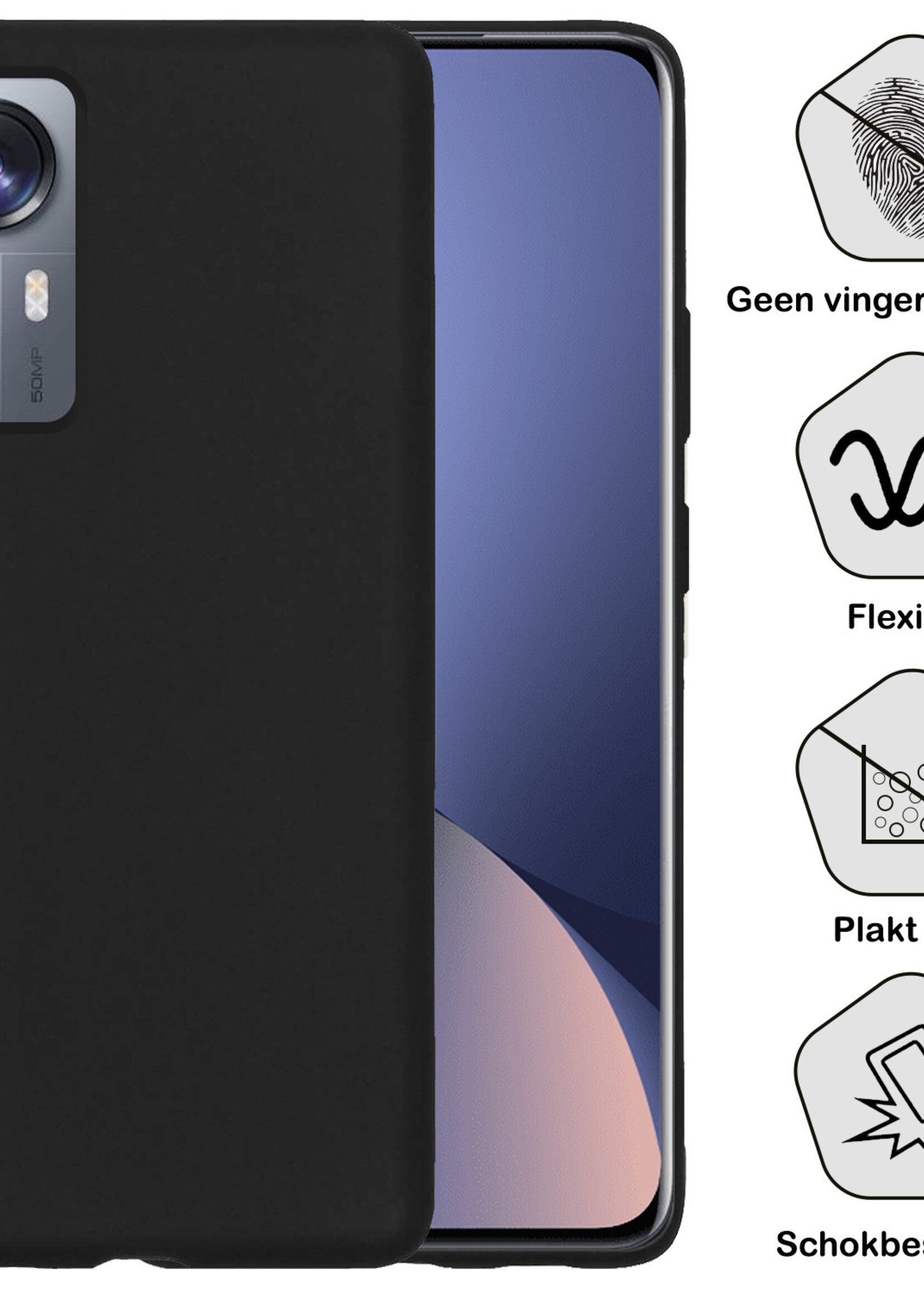 BTH Hoesje Geschikt voor Xiaomi 12 Pro Hoesje Siliconen Case Hoes Met 2x Screenprotector - Hoes Geschikt voor Xiaomi 12 Pro Hoes Cover Case - Zwart