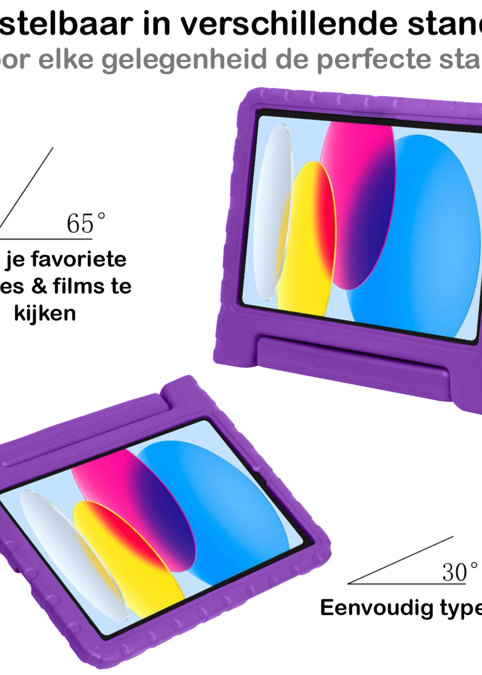 BTH Kinderhoes Geschikt voor iPad 2022 Hoes Kinder Hoesje Kids Case Cover Kidsproof Met Screenprotector - Hoesje Geschikt voor iPad 10 Hoesje Kinder Hoes - Paars