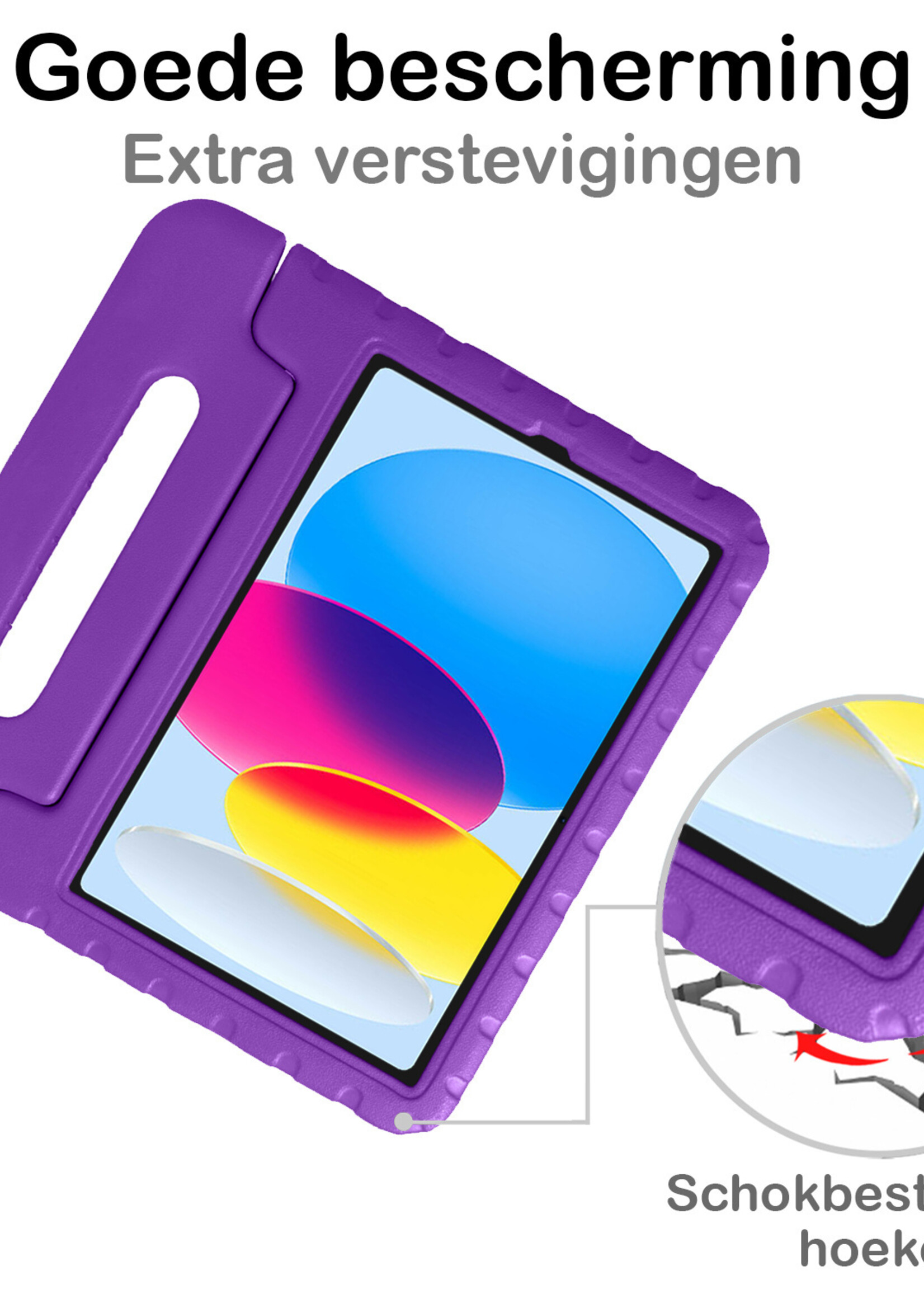 BTH Kinderhoes Geschikt voor iPad 2022 Hoes Kinder Hoesje Kids Case Cover Kidsproof Met Screenprotector - Hoesje Geschikt voor iPad 10 Hoesje Kinder Hoes - Paars
