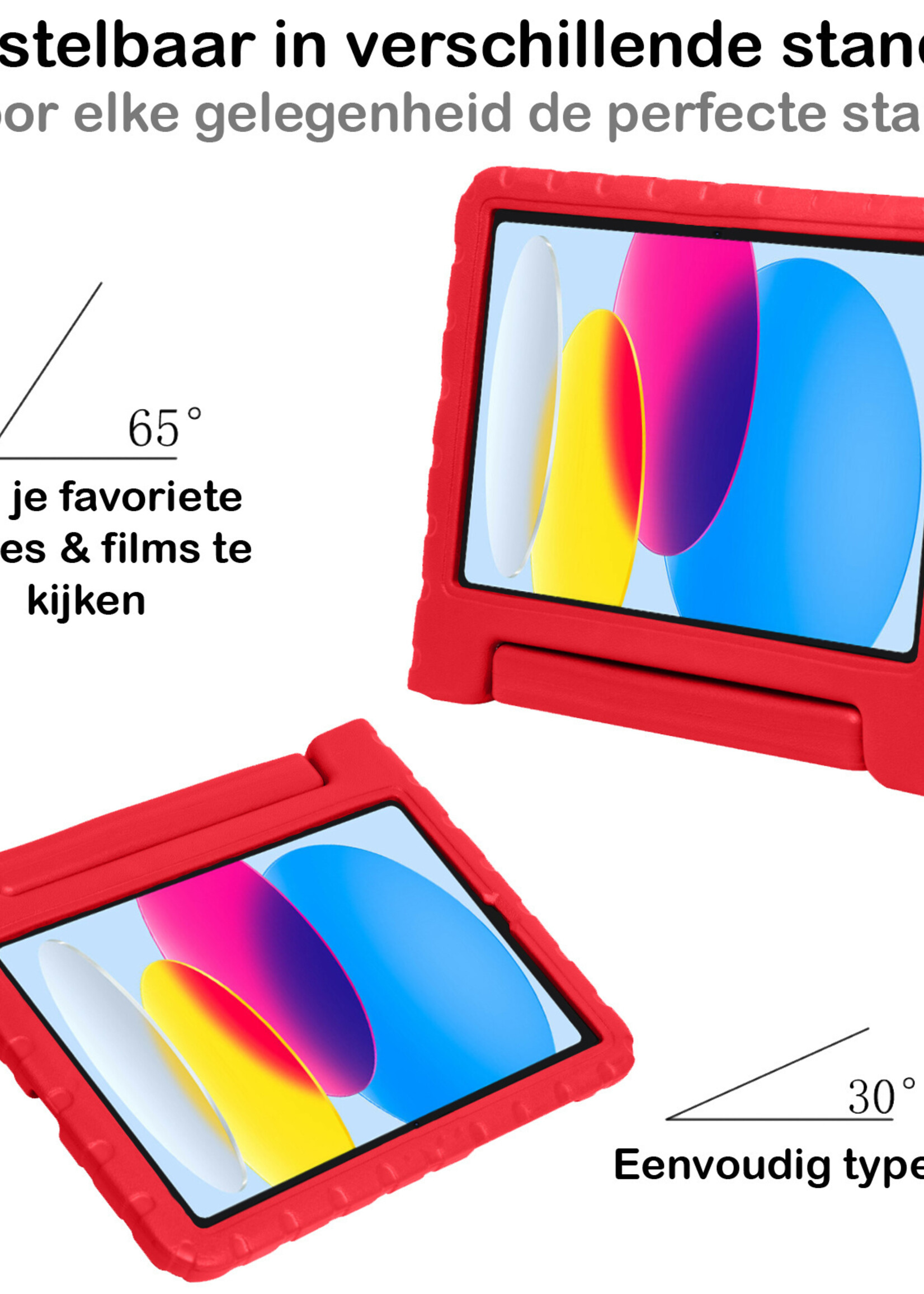 BTH Kinderhoes Geschikt voor iPad 2022 Hoes Kinder Hoesje Kids Case Cover Kidsproof Met Screenprotector - Hoesje Geschikt voor iPad 10 Hoesje Kinder Hoes - Rood