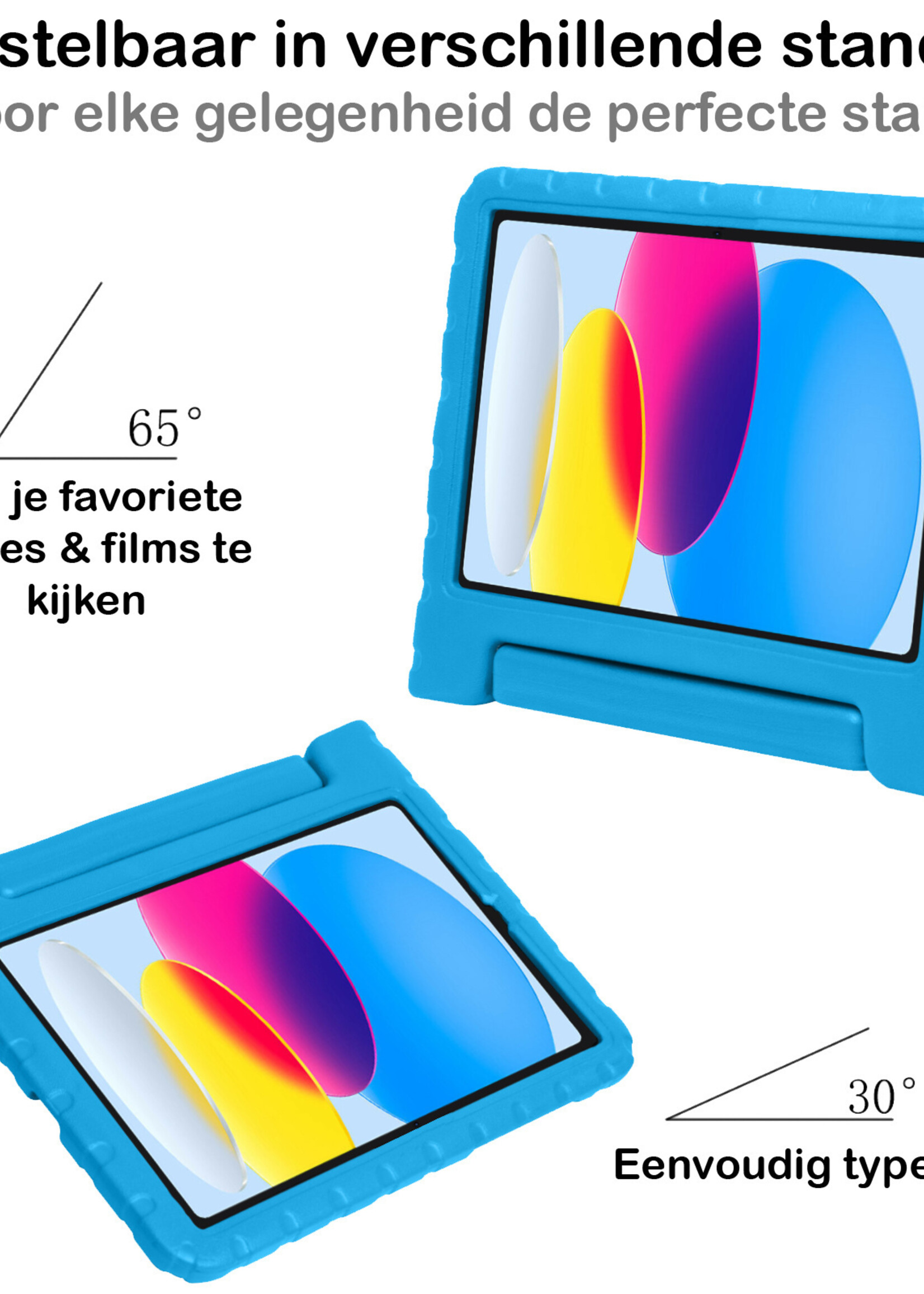 BTH Kinderhoes Geschikt voor iPad 2022 Hoes Kinder Hoesje Kids Case Cover Kidsproof Met 2x Screenprotector - Hoesje Geschikt voor iPad 10 Hoesje Kinder Hoes - Blauw