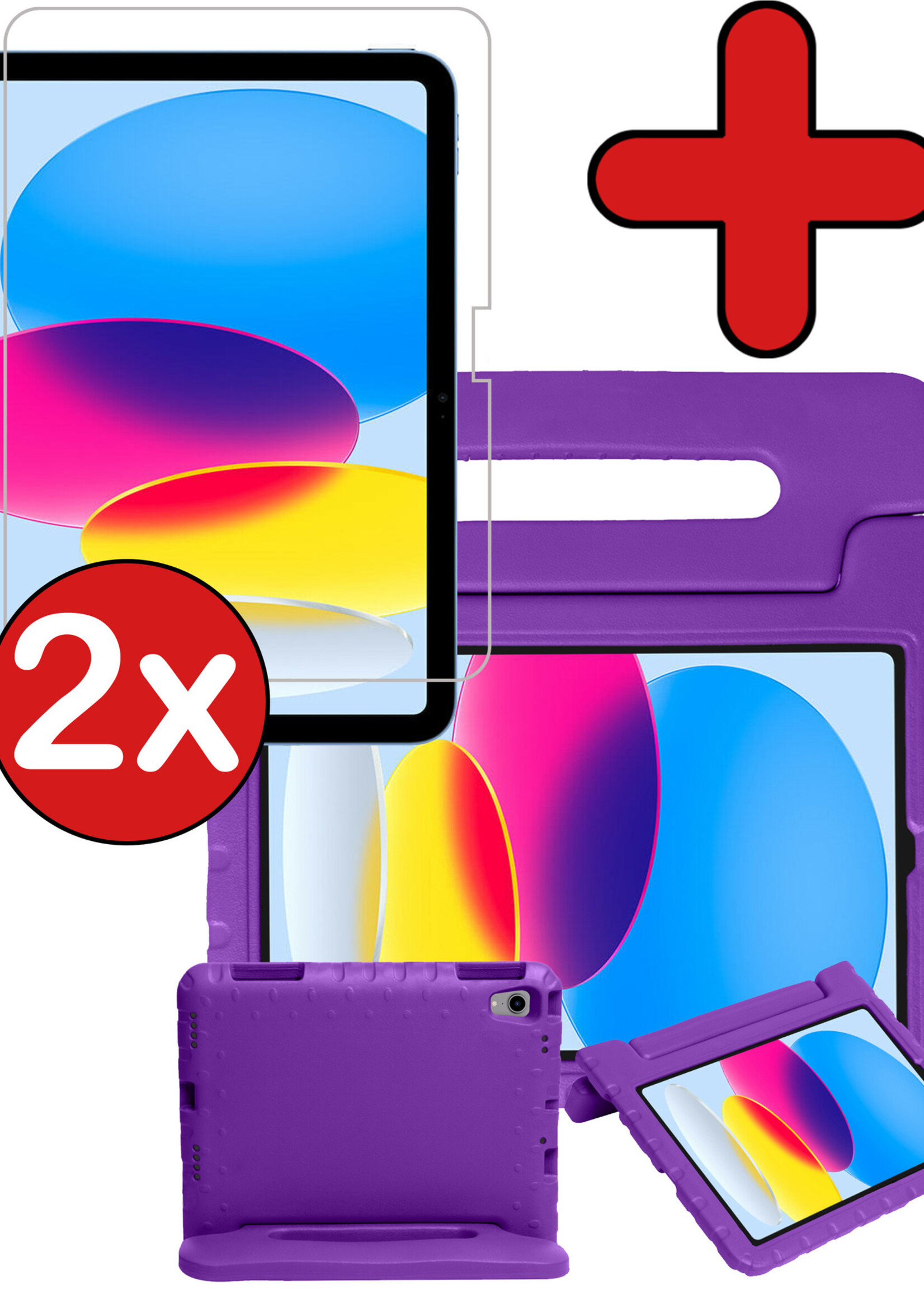 BTH Kinderhoes Geschikt voor iPad 2022 Hoes Kinder Hoesje Kids Case Cover Kidsproof Met 2x Screenprotector - Hoesje Geschikt voor iPad 10 Hoesje Kinder Hoes - Paars