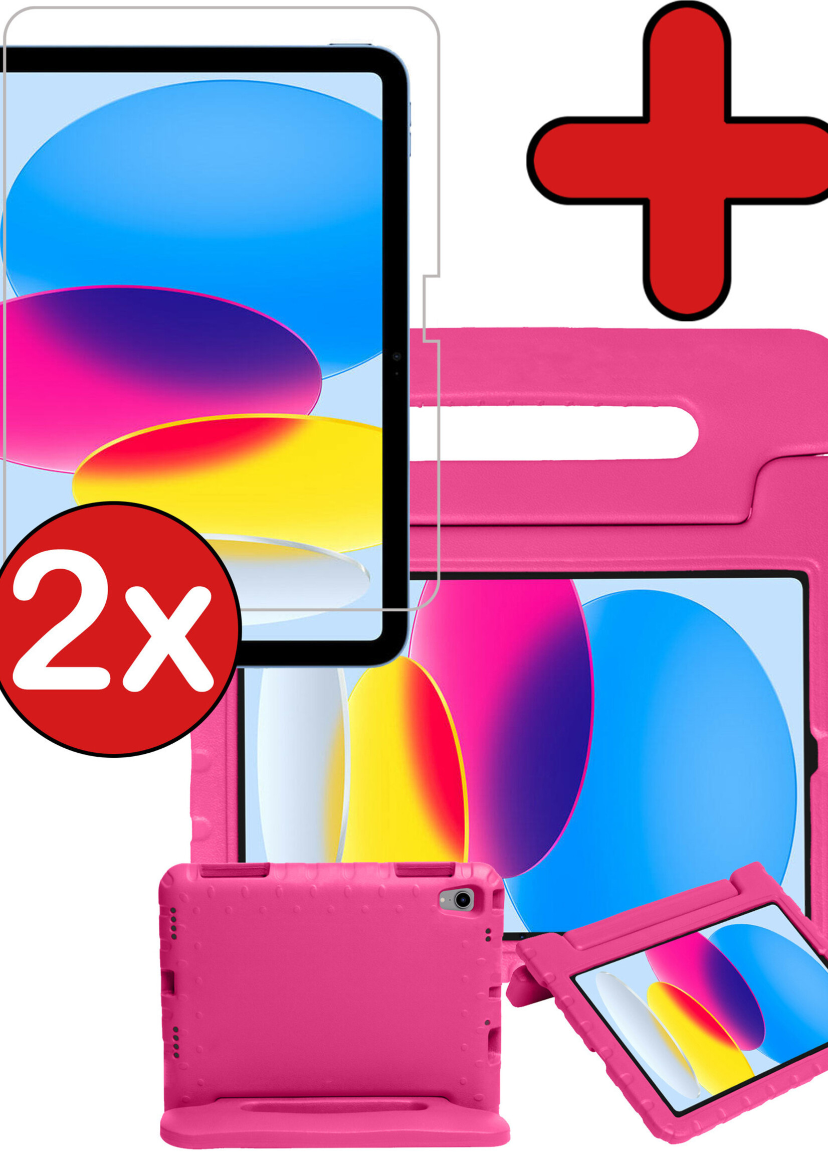 BTH Kinderhoes Geschikt voor iPad 2022 Hoes Kinder Hoesje Kids Case Cover Kidsproof Met 2x Screenprotector - Hoesje Geschikt voor iPad 10 Hoesje Kinder Hoes - Roze