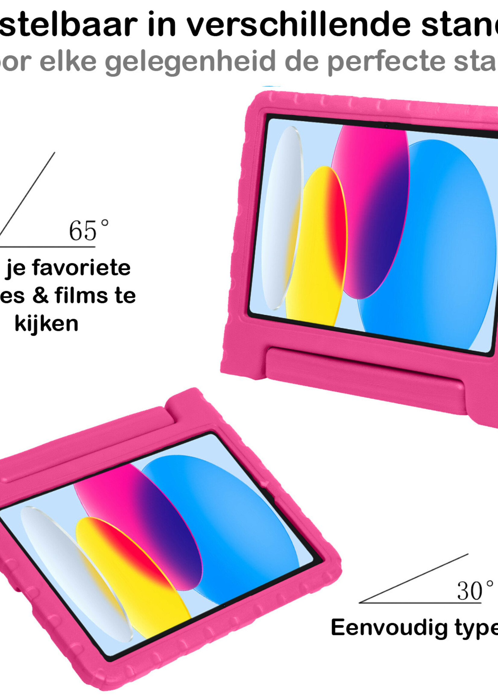 BTH Kinderhoes Geschikt voor iPad 2022 Hoes Kinder Hoesje Kids Case Cover Kidsproof Met 2x Screenprotector - Hoesje Geschikt voor iPad 10 Hoesje Kinder Hoes - Roze