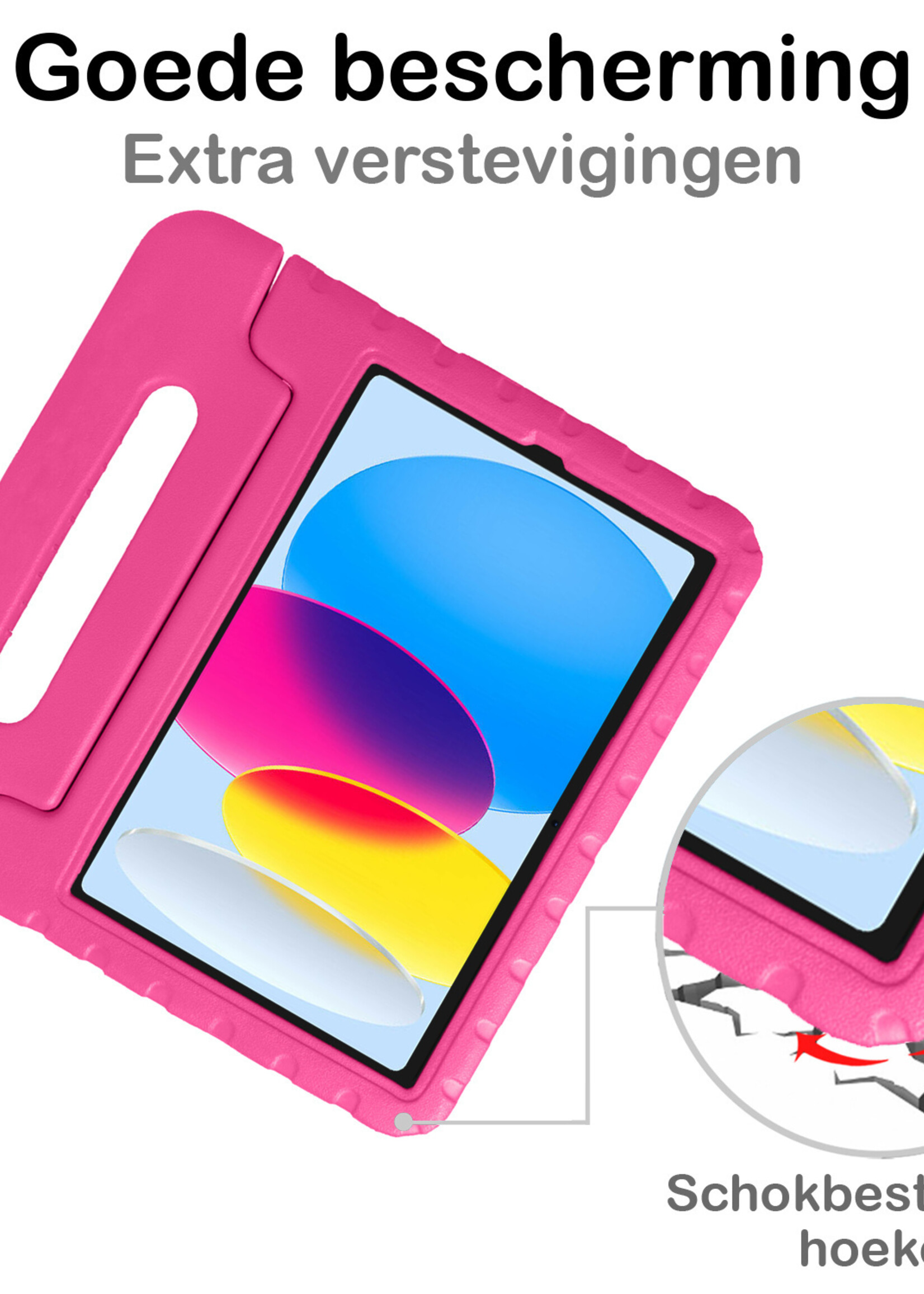 BTH Kinderhoes Geschikt voor iPad 2022 Hoes Kinder Hoesje Kids Case Cover Kidsproof Met 2x Screenprotector - Hoesje Geschikt voor iPad 10 Hoesje Kinder Hoes - Roze