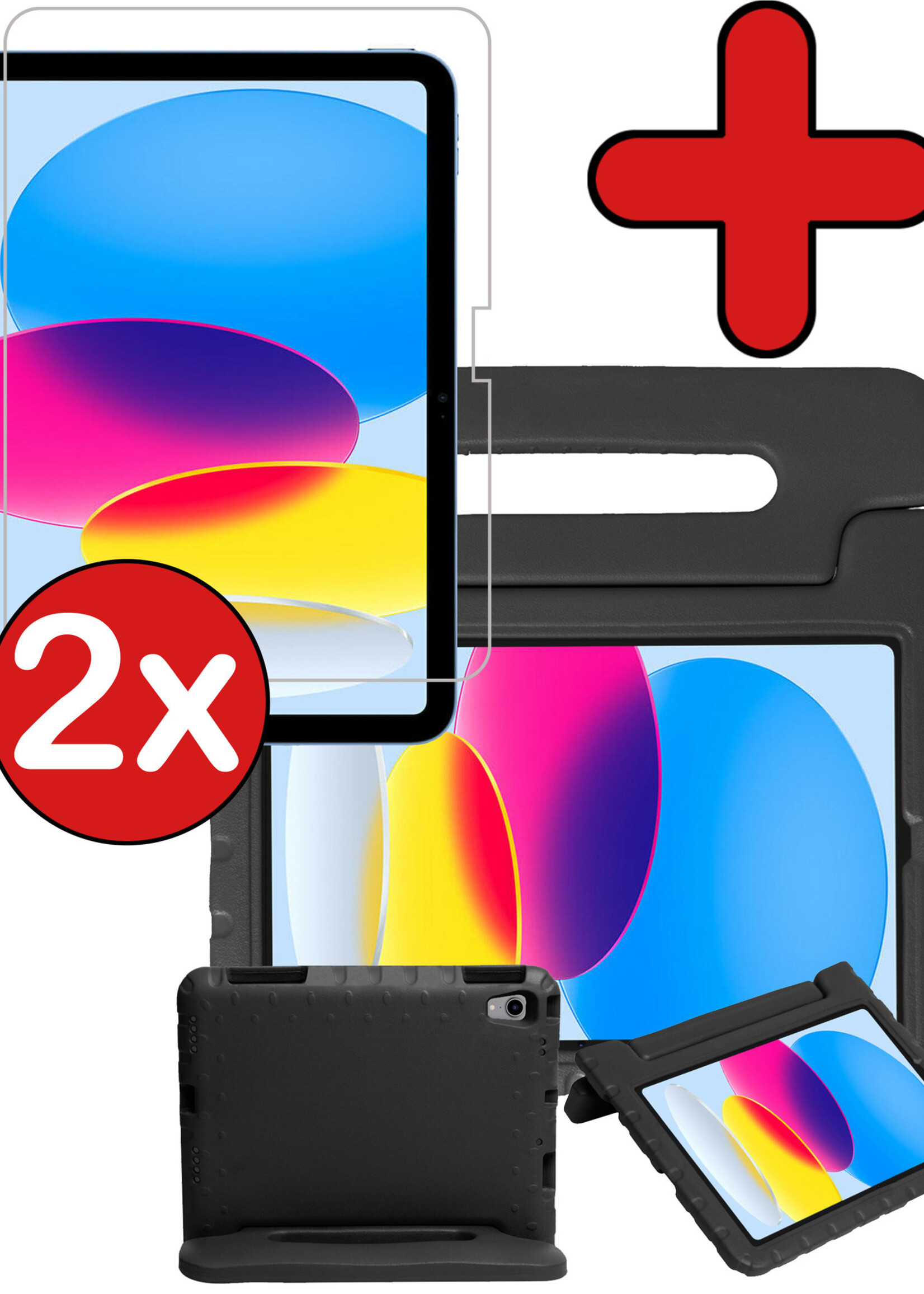 BTH Kinderhoes Geschikt voor iPad 2022 Hoes Kinder Hoesje Kids Case Cover Kidsproof Met 2x Screenprotector - Hoesje Geschikt voor iPad 10 Hoesje Kinder Hoes - Zwart