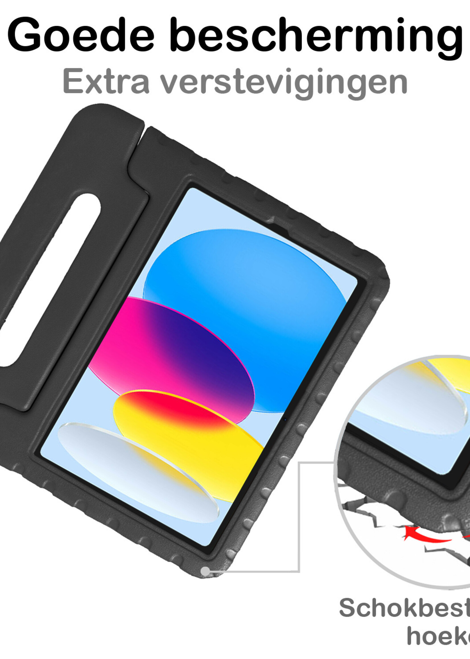 BTH Kinderhoes Geschikt voor iPad 2022 Hoes Kinder Hoesje Kids Case Cover Kidsproof Met 2x Screenprotector - Hoesje Geschikt voor iPad 10 Hoesje Kinder Hoes - Zwart