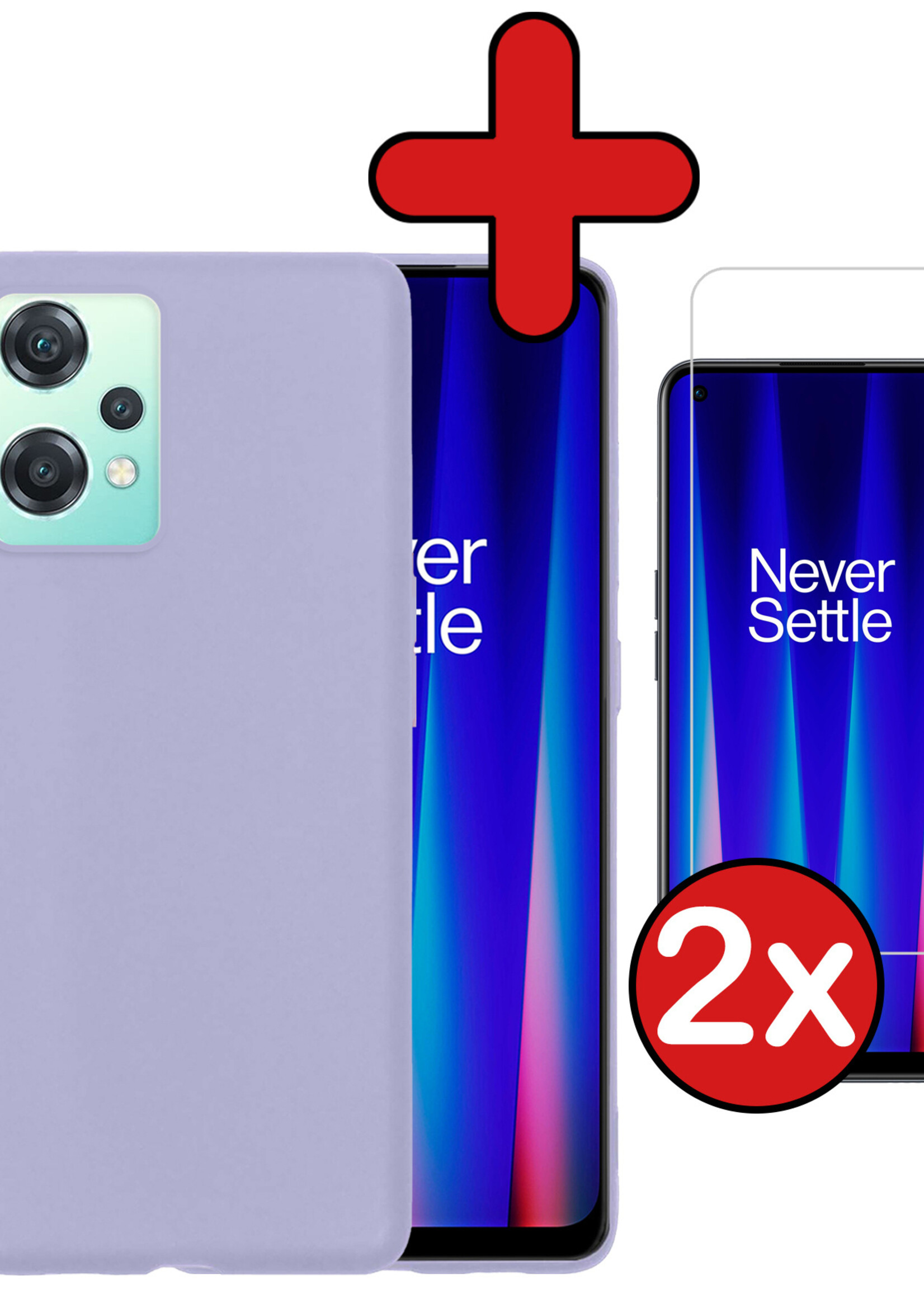 BTH Hoesje Geschikt voor OnePlus Nord CE 2 Lite Hoesje Siliconen Case Hoes Met 2x Screenprotector - Hoes Geschikt voor OnePlus Nord CE 2 Lite Hoes Cover Case - Lila