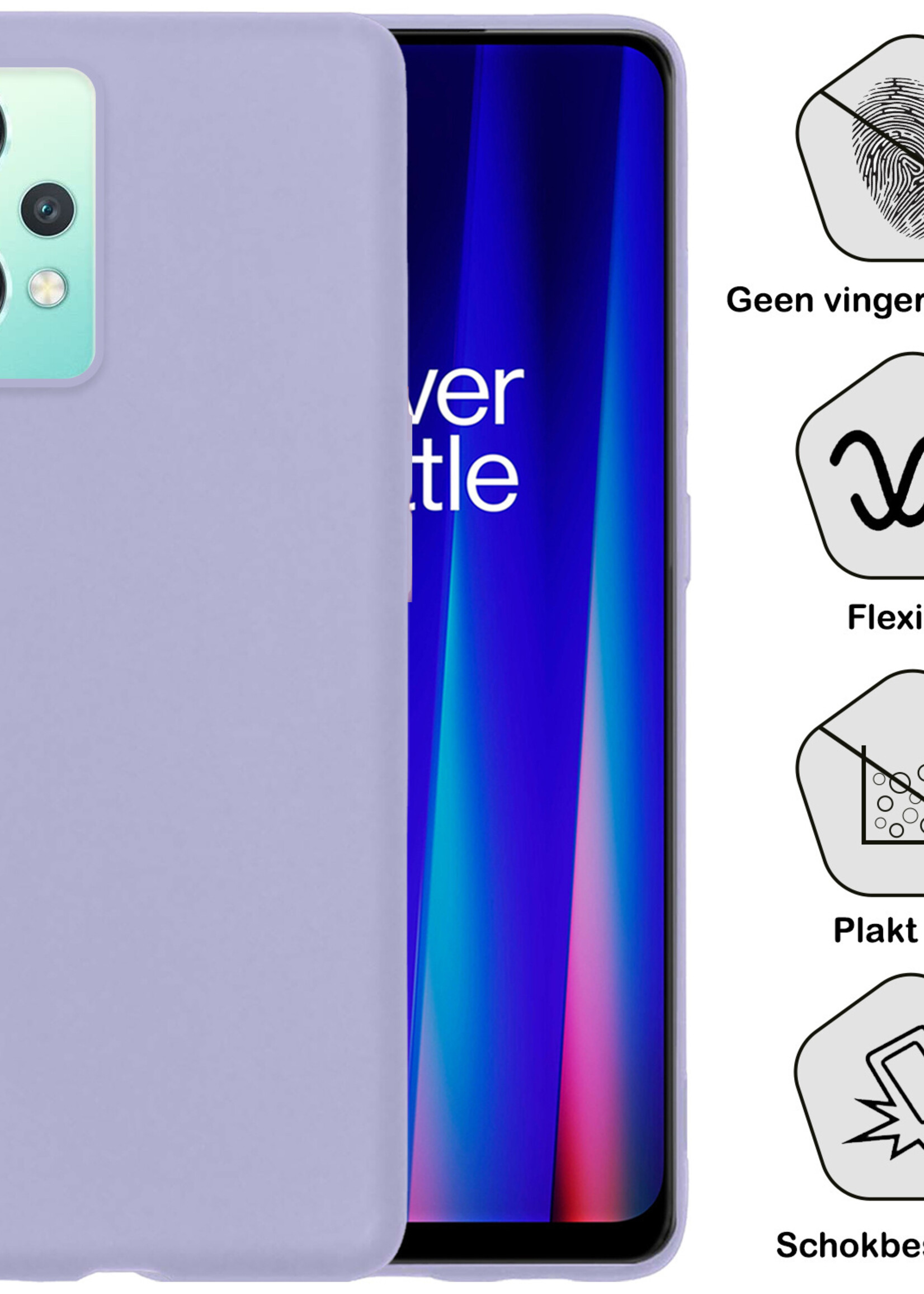 BTH Hoesje Geschikt voor OnePlus Nord CE 2 Lite Hoesje Siliconen Case Hoes Met 2x Screenprotector - Hoes Geschikt voor OnePlus Nord CE 2 Lite Hoes Cover Case - Lila