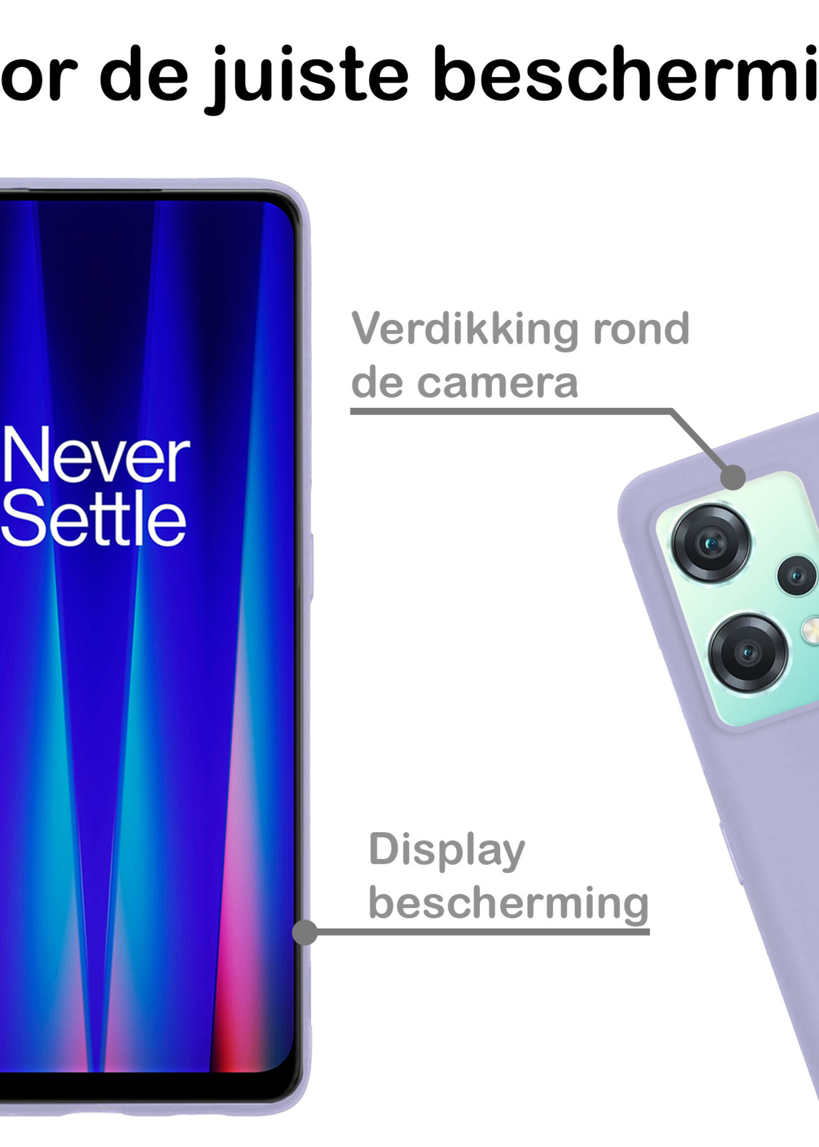 BTH Hoesje Geschikt voor OnePlus Nord CE 2 Lite Hoesje Siliconen Case Hoes Met 2x Screenprotector - Hoes Geschikt voor OnePlus Nord CE 2 Lite Hoes Cover Case - Lila