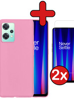 BTH BTH OnePlus Nord CE 2 Lite Hoesje Siliconen Met 2x Screenprotector - Lichtroze
