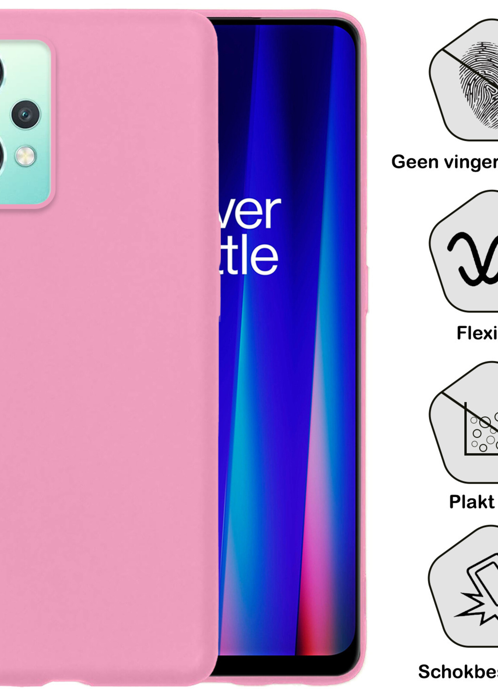 BTH Hoesje Geschikt voor OnePlus Nord CE 2 Lite Hoesje Siliconen Case Hoes Met 2x Screenprotector - Hoes Geschikt voor OnePlus Nord CE 2 Lite Hoes Cover Case - Lichtroze