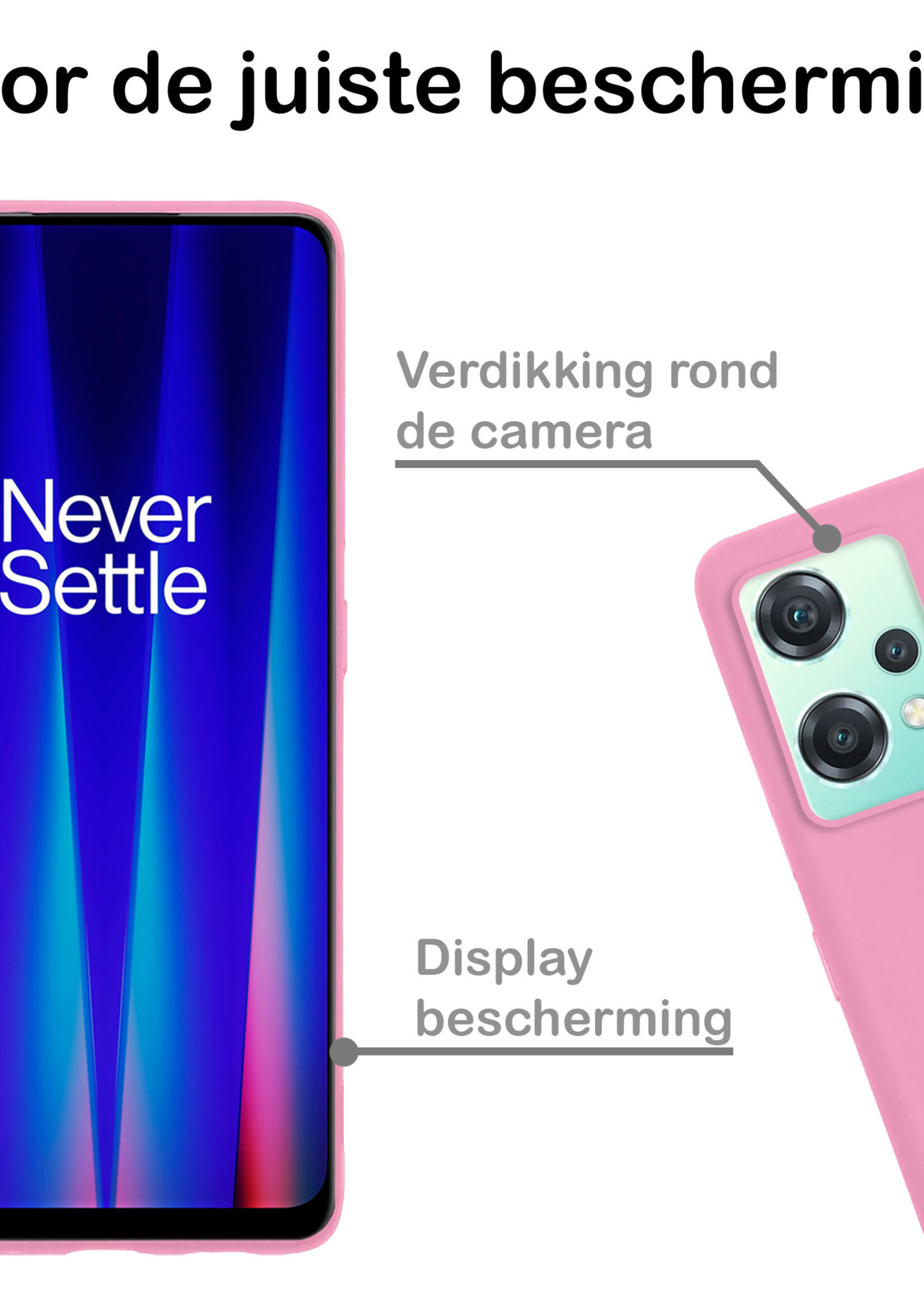 BTH Hoesje Geschikt voor OnePlus Nord CE 2 Lite Hoesje Siliconen Case Hoes Met 2x Screenprotector - Hoes Geschikt voor OnePlus Nord CE 2 Lite Hoes Cover Case - Lichtroze