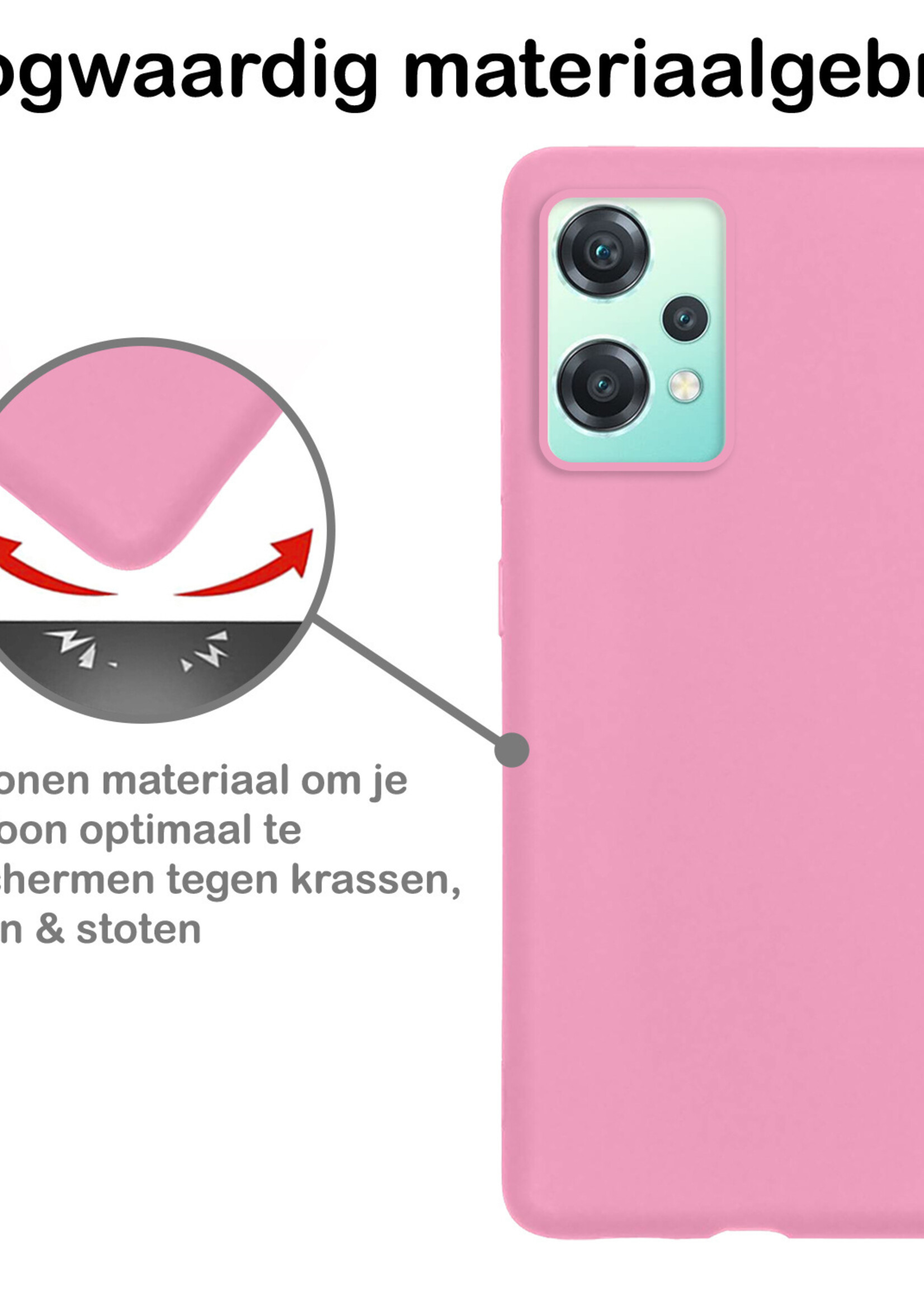 BTH Hoesje Geschikt voor OnePlus Nord CE 2 Lite Hoesje Siliconen Case Hoes Met 2x Screenprotector - Hoes Geschikt voor OnePlus Nord CE 2 Lite Hoes Cover Case - Lichtroze