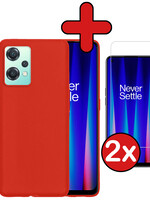 BTH BTH OnePlus Nord CE 2 Lite Hoesje Siliconen Met 2x Screenprotector - Rood
