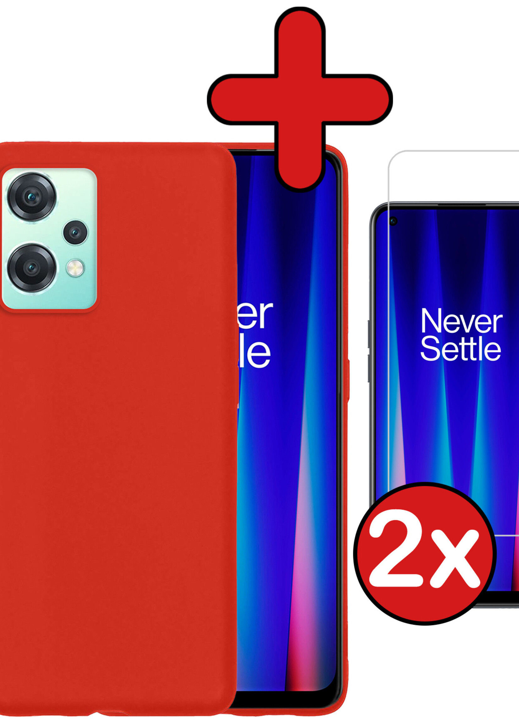 BTH Hoesje Geschikt voor OnePlus Nord CE 2 Lite Hoesje Siliconen Case Hoes Met 2x Screenprotector - Hoes Geschikt voor OnePlus Nord CE 2 Lite Hoes Cover Case - Rood