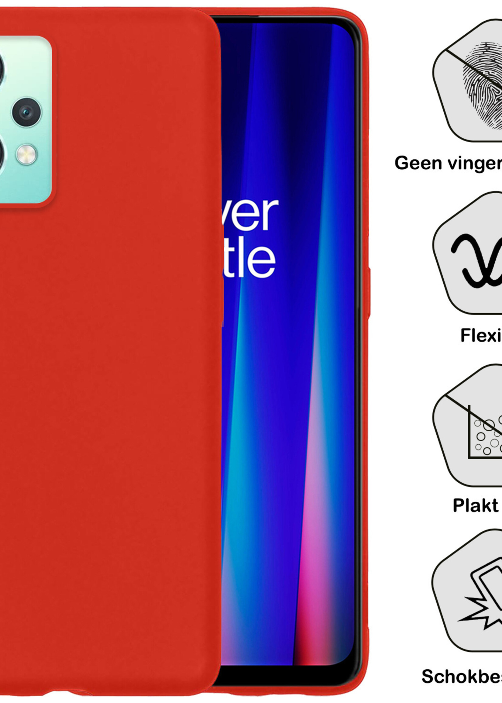 BTH Hoesje Geschikt voor OnePlus Nord CE 2 Lite Hoesje Siliconen Case Hoes Met 2x Screenprotector - Hoes Geschikt voor OnePlus Nord CE 2 Lite Hoes Cover Case - Rood