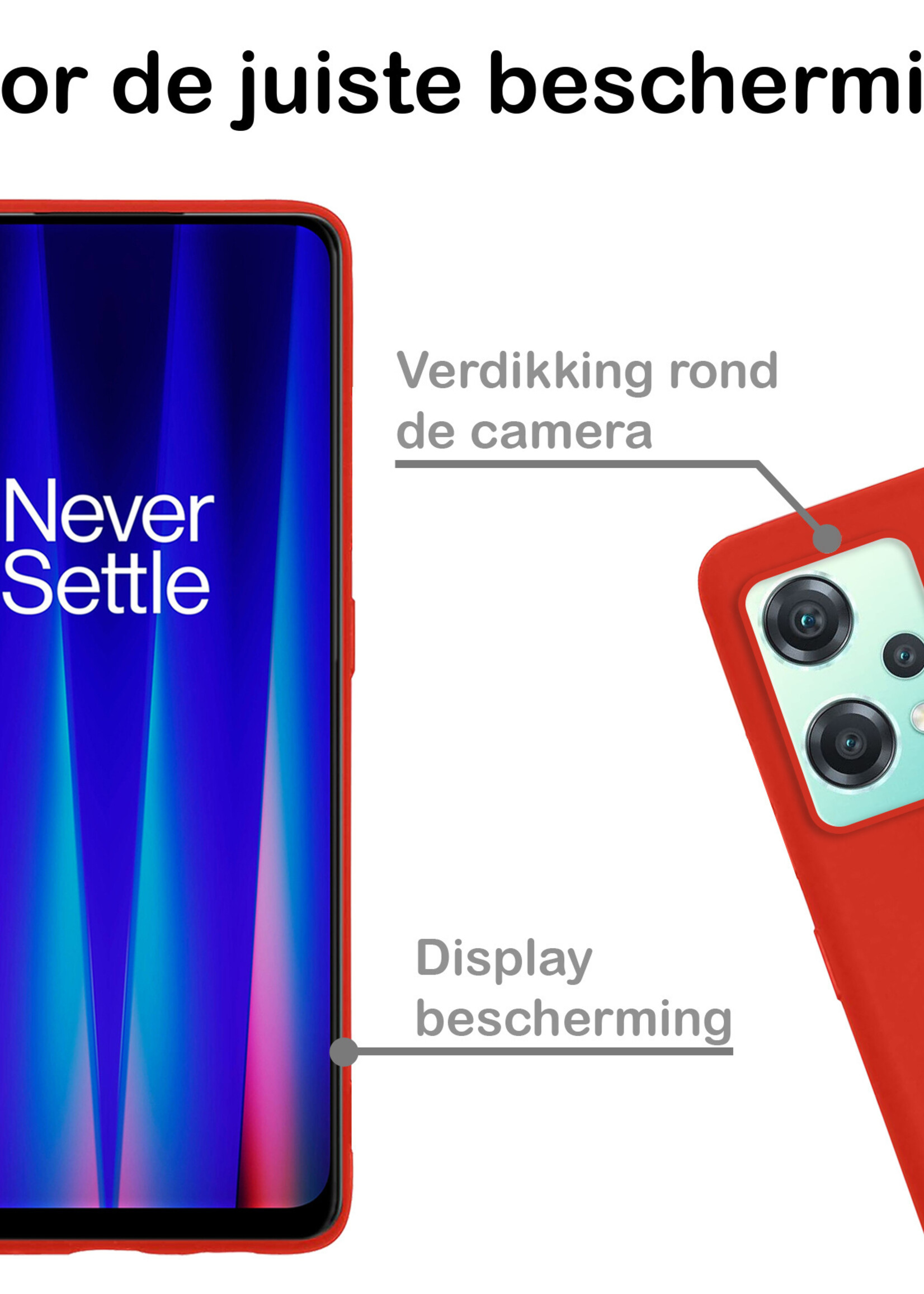 BTH Hoesje Geschikt voor OnePlus Nord CE 2 Lite Hoesje Siliconen Case Hoes Met 2x Screenprotector - Hoes Geschikt voor OnePlus Nord CE 2 Lite Hoes Cover Case - Rood