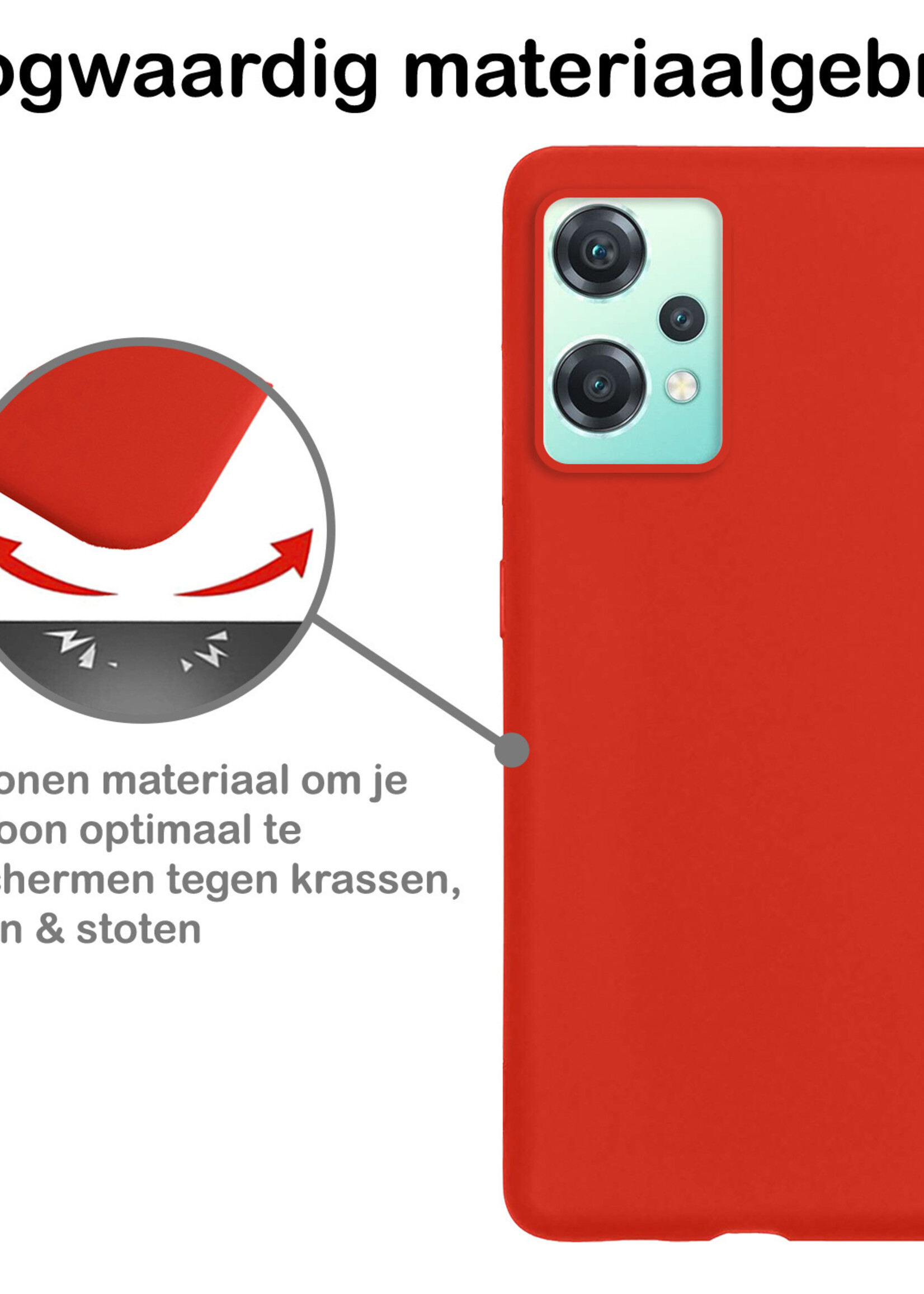 BTH Hoesje Geschikt voor OnePlus Nord CE 2 Lite Hoesje Siliconen Case Hoes Met 2x Screenprotector - Hoes Geschikt voor OnePlus Nord CE 2 Lite Hoes Cover Case - Rood