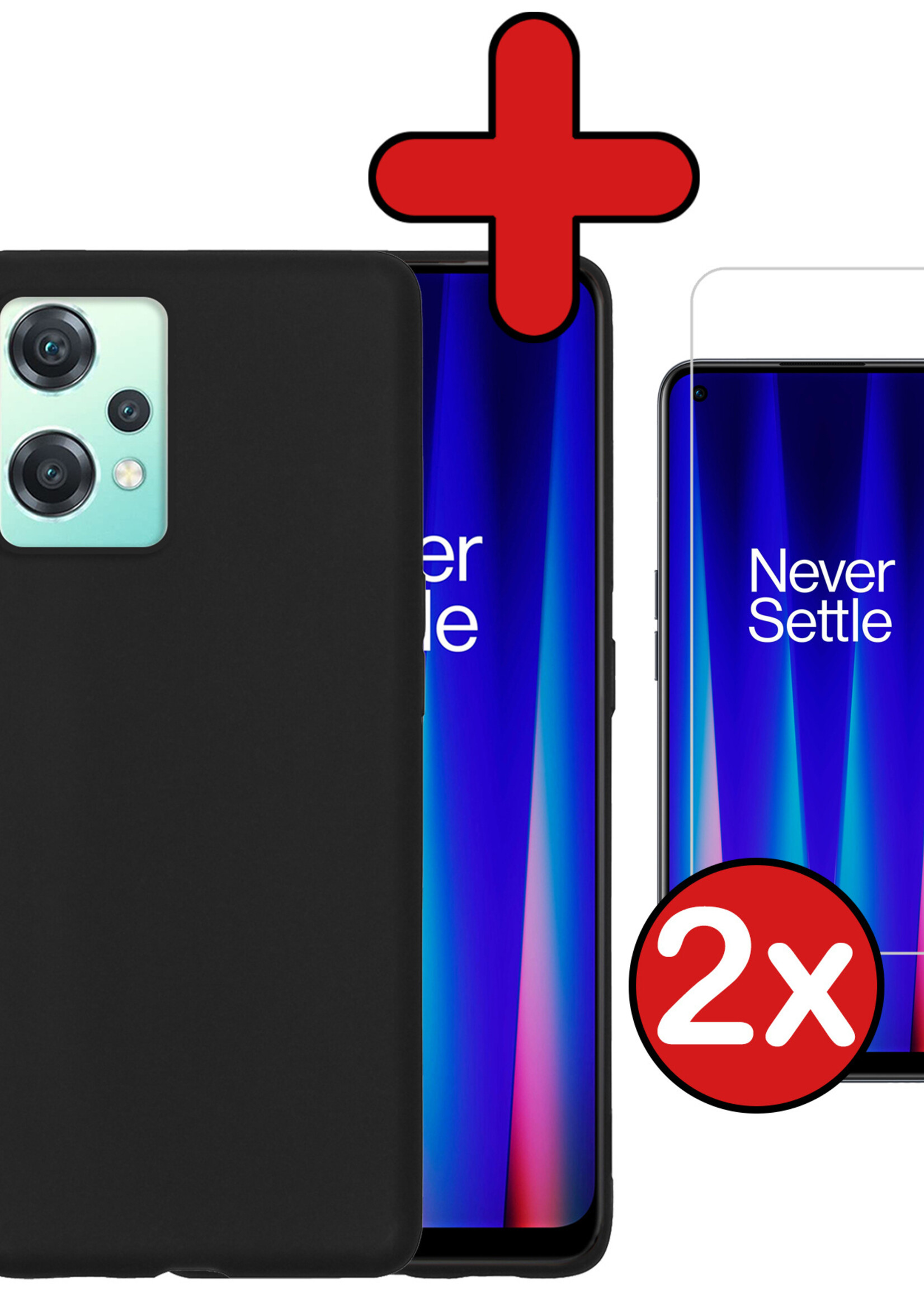 BTH Hoesje Geschikt voor OnePlus Nord CE 2 Lite Hoesje Siliconen Case Hoes Met 2x Screenprotector - Hoes Geschikt voor OnePlus Nord CE 2 Lite Hoes Cover Case - Zwart