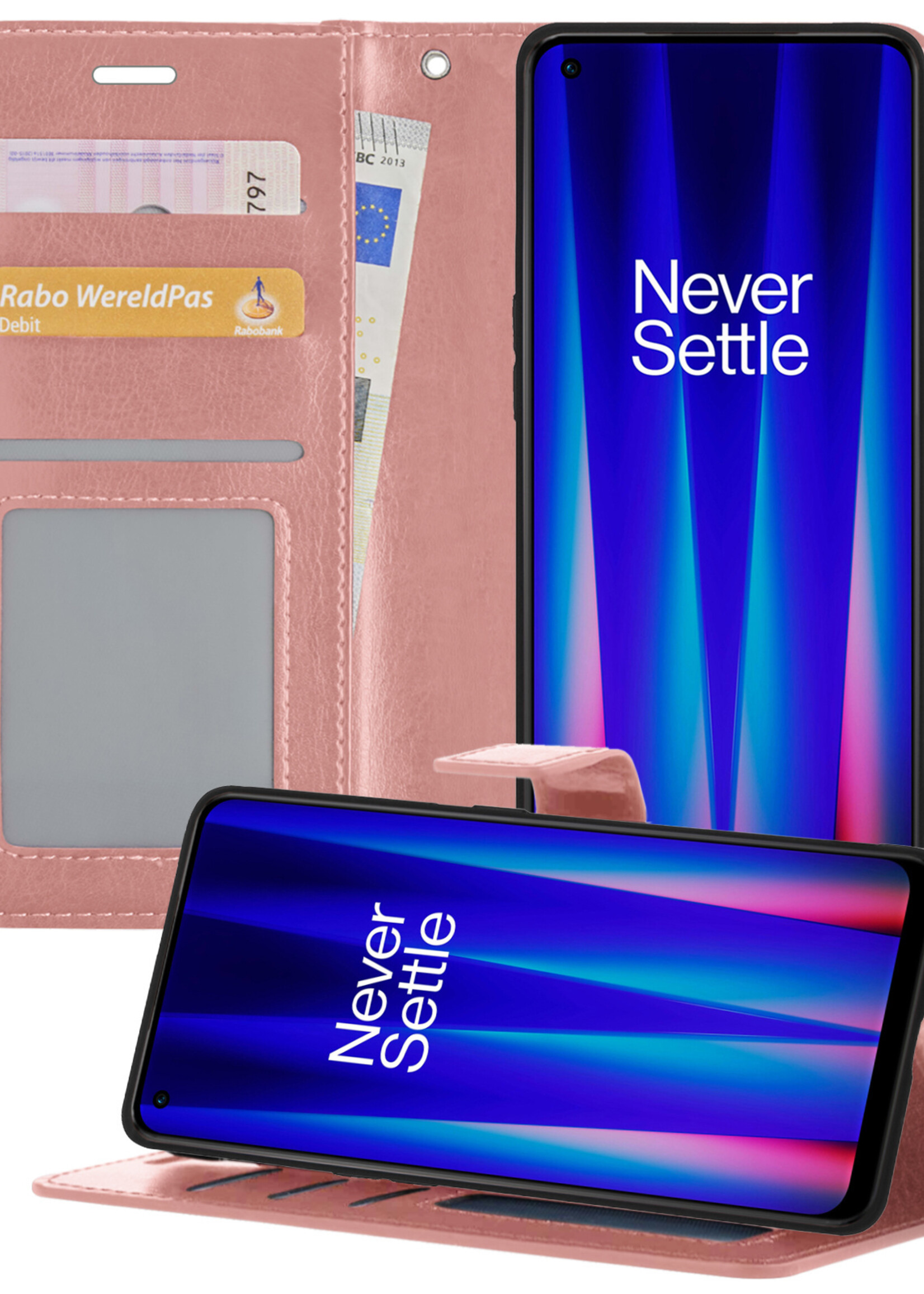 BTH OnePlus Nord CE 2 Lite Hoesje Book Case Hoes Portemonnee Cover Walletcase - OnePlus Nord CE 2 Lite Hoes Bookcase Hoesje - Rose Goud