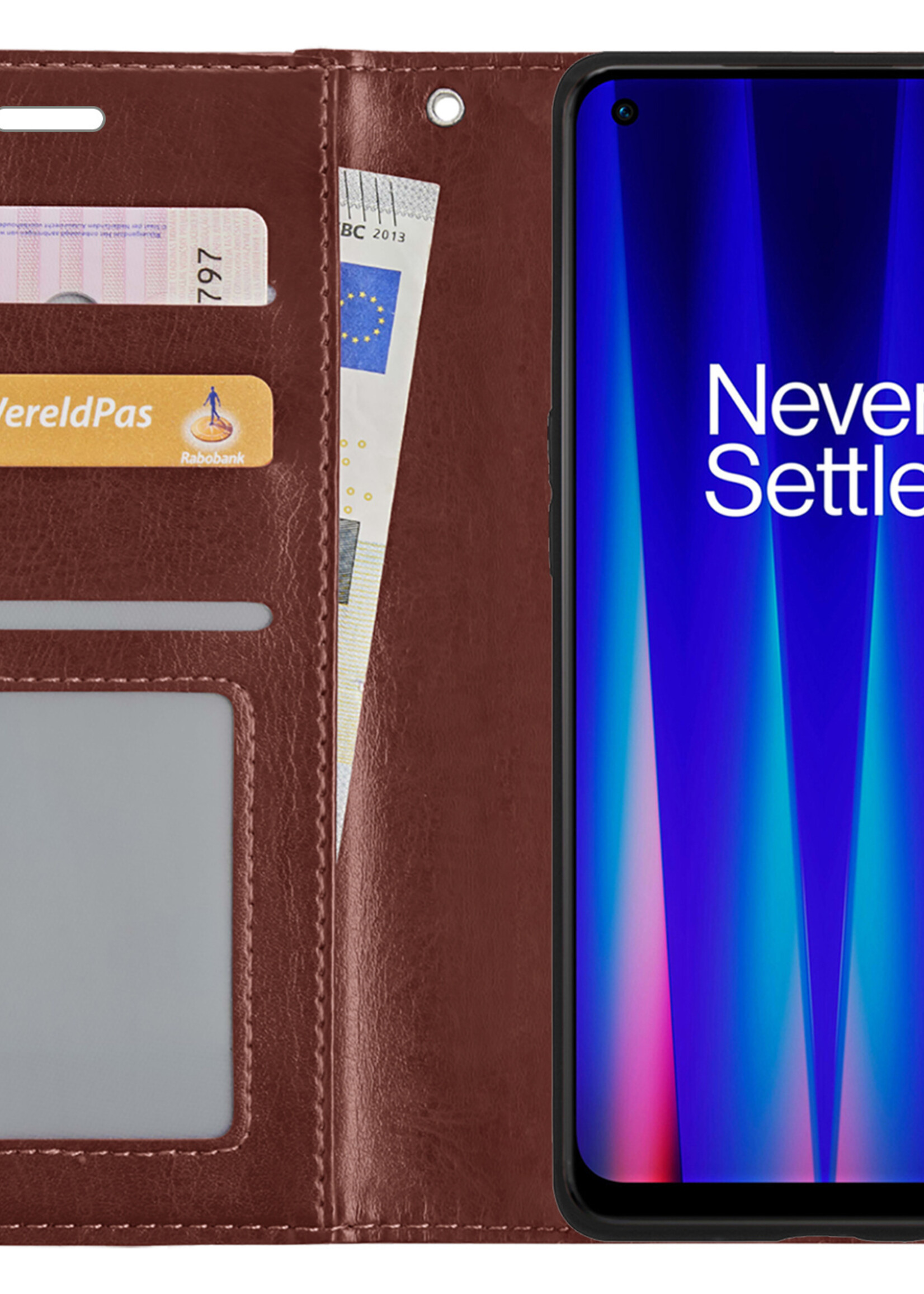 BTH Hoesje Geschikt voor OnePlus Nord CE 2 Lite Hoesje Book Case Hoes Portemonnee Cover Walletcase Met Screenprotector - Hoes Geschikt voor OnePlus Nord CE 2 Lite Hoes Bookcase Hoesje - Bruin