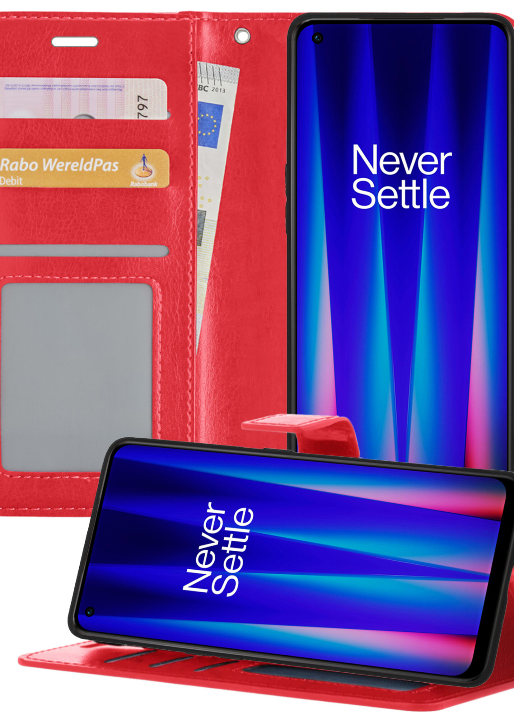 BTH OnePlus Nord CE 2 Lite Hoesje Book Case Hoes Portemonnee Cover Walletcase - OnePlus Nord CE 2 Lite Hoes Bookcase Hoesje - Rood