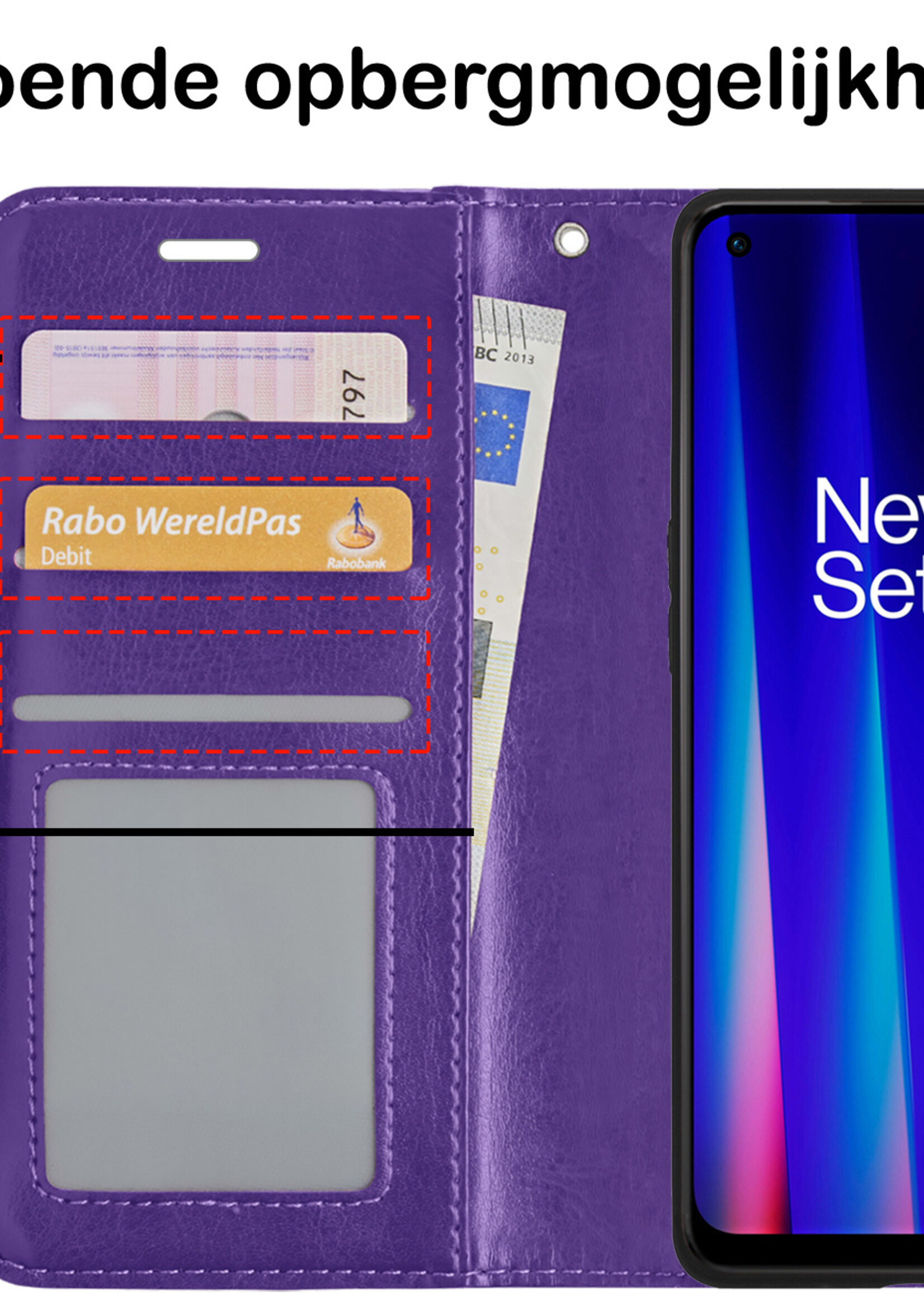 BTH Hoesje Geschikt voor OnePlus Nord CE 2 Lite Hoesje Book Case Hoes Portemonnee Cover Walletcase Met Screenprotector - Hoes Geschikt voor OnePlus Nord CE 2 Lite Hoes Bookcase Hoesje - Paars
