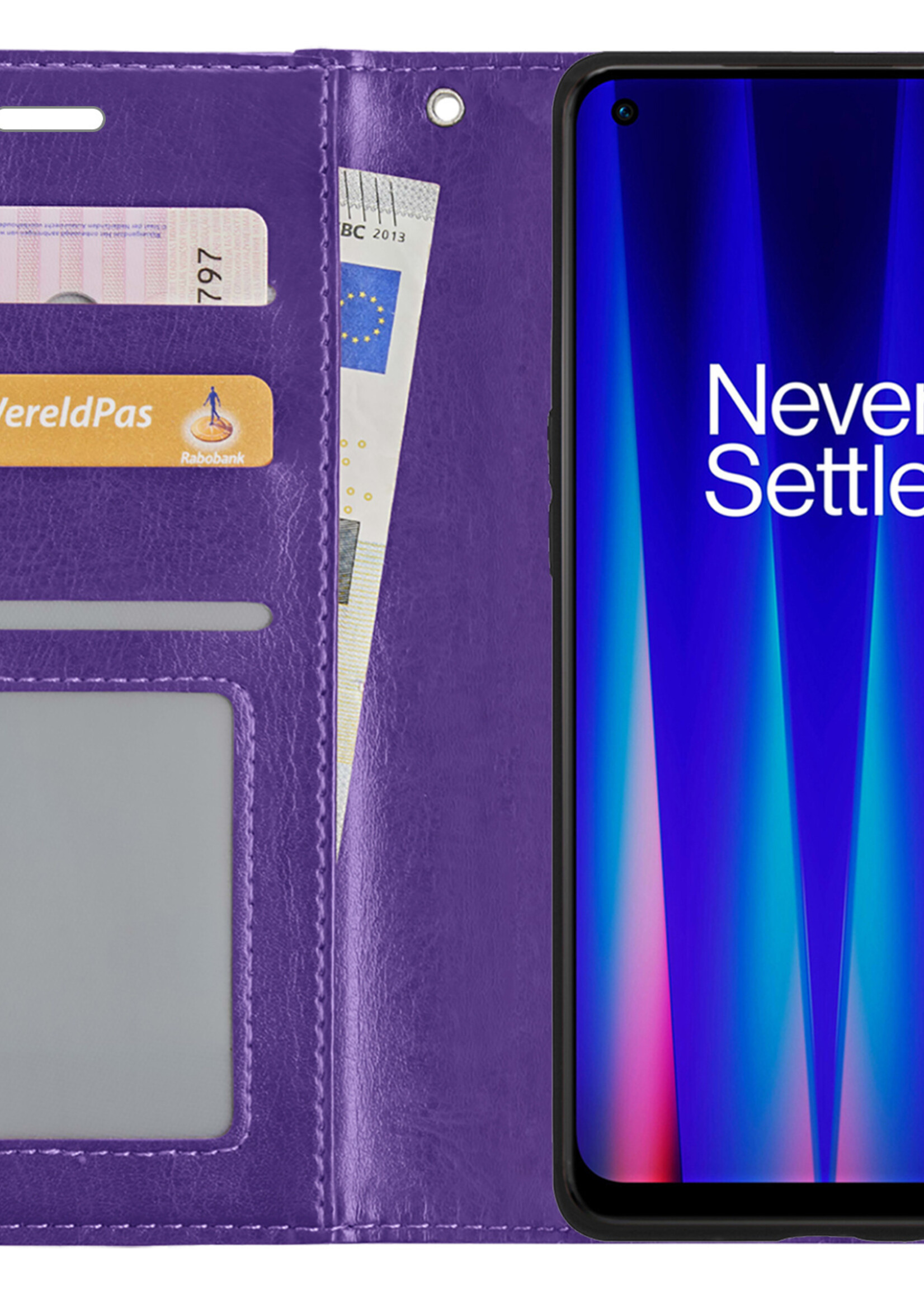 BTH Hoesje Geschikt voor OnePlus Nord CE 2 Lite Hoesje Book Case Hoes Portemonnee Cover Walletcase Met Screenprotector - Hoes Geschikt voor OnePlus Nord CE 2 Lite Hoes Bookcase Hoesje - Paars