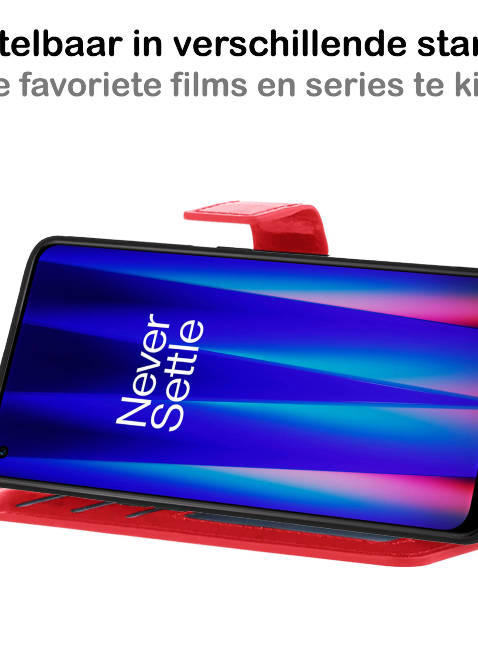 BTH Hoesje Geschikt voor OnePlus Nord CE 2 Lite Hoesje Book Case Hoes Portemonnee Cover Walletcase Met Screenprotector - Hoes Geschikt voor OnePlus Nord CE 2 Lite Hoes Bookcase Hoesje - Rood