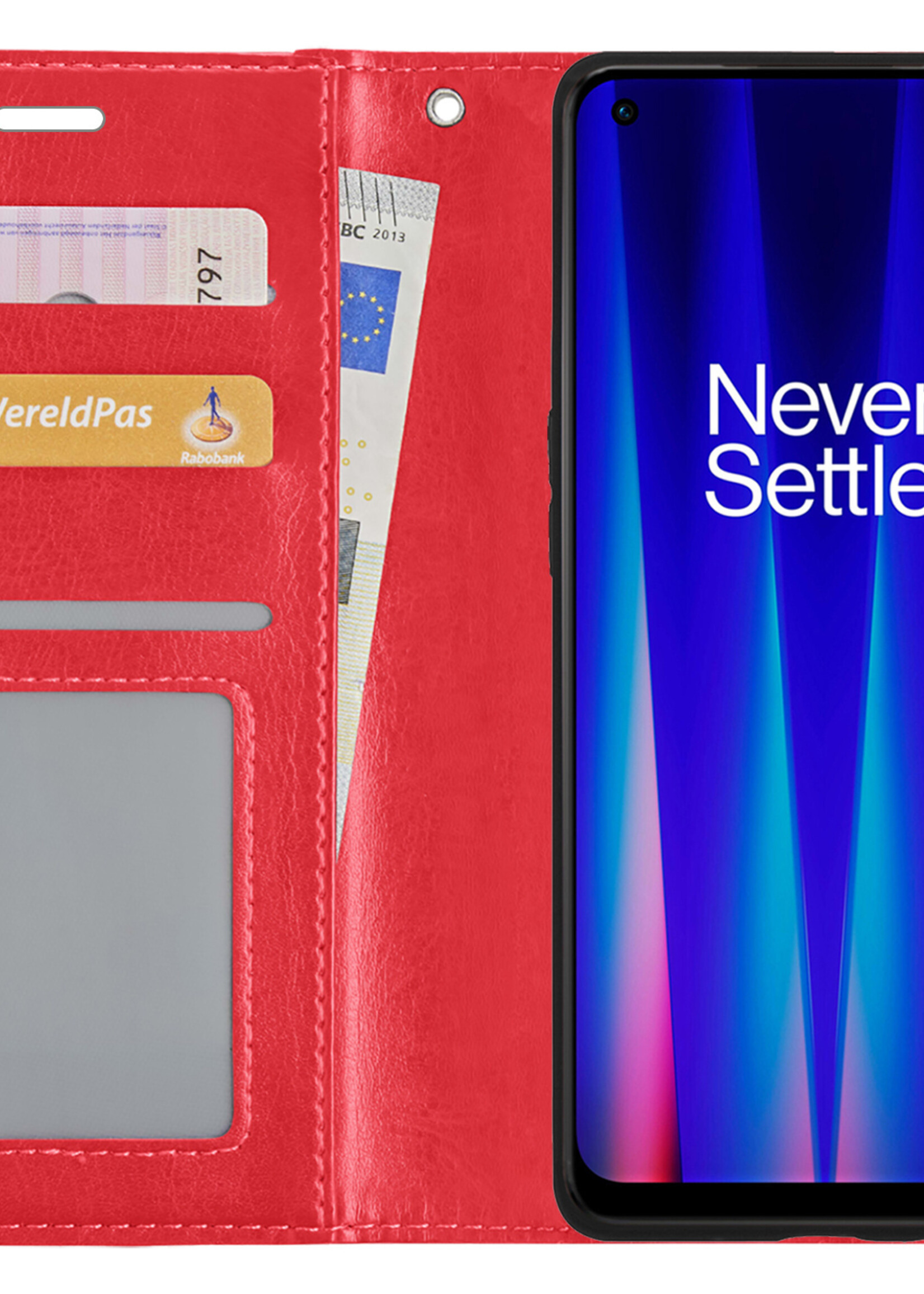 BTH Hoesje Geschikt voor OnePlus Nord CE 2 Lite Hoesje Book Case Hoes Portemonnee Cover Walletcase Met Screenprotector - Hoes Geschikt voor OnePlus Nord CE 2 Lite Hoes Bookcase Hoesje - Rood