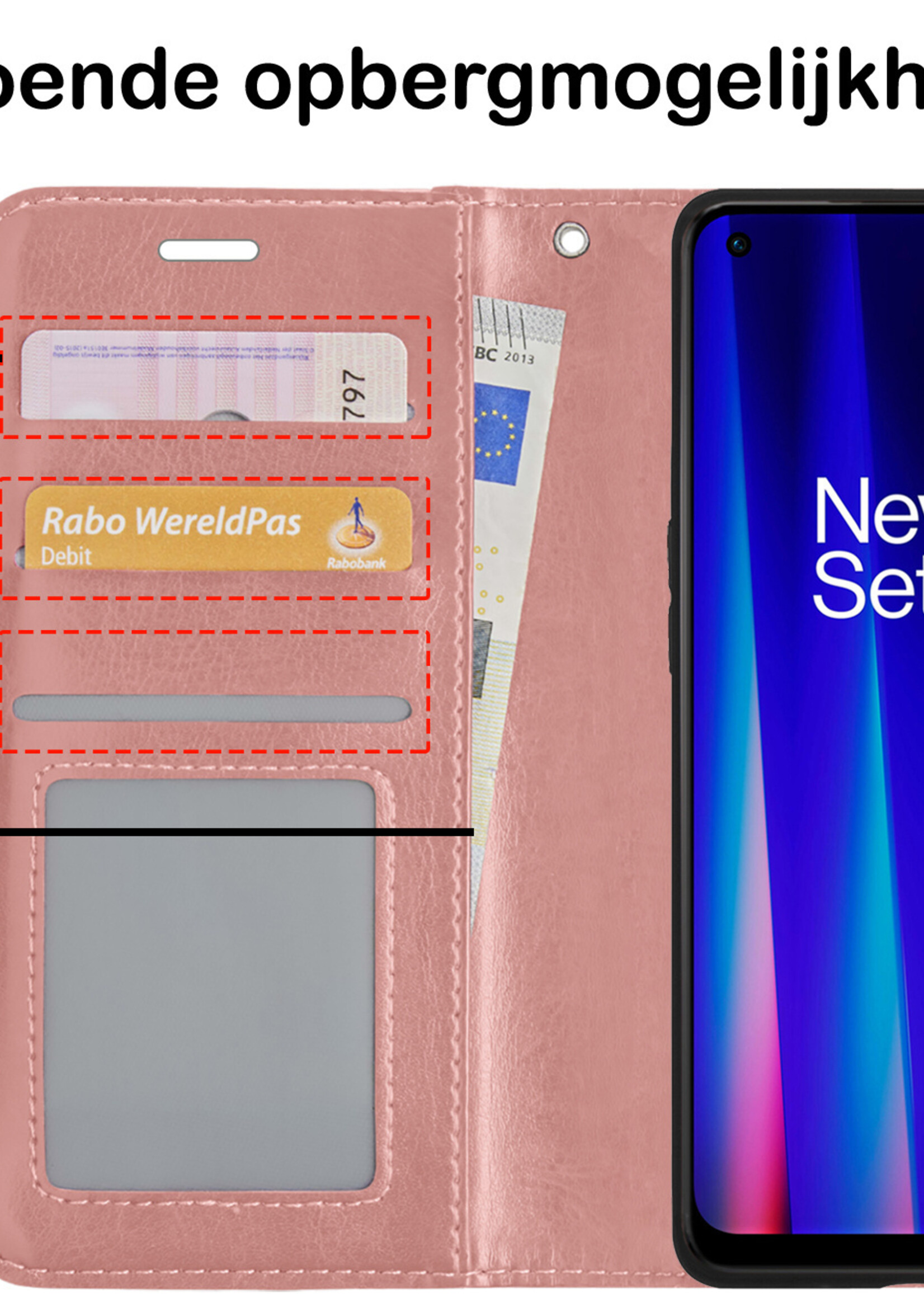 BTH Hoesje Geschikt voor OnePlus Nord CE 2 Lite Hoesje Book Case Hoes Portemonnee Cover Walletcase Met Screenprotector - Hoes Geschikt voor OnePlus Nord CE 2 Lite Hoes Bookcase Hoesje - Rosé goud