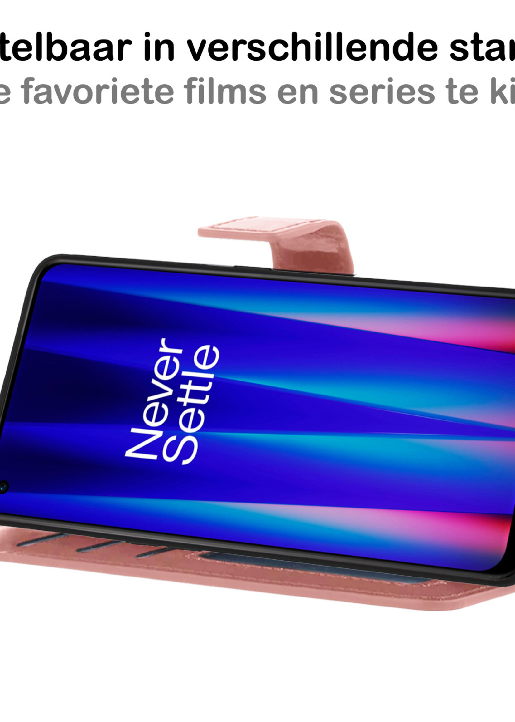 BTH Hoesje Geschikt voor OnePlus Nord CE 2 Lite Hoesje Book Case Hoes Portemonnee Cover Walletcase Met Screenprotector - Hoes Geschikt voor OnePlus Nord CE 2 Lite Hoes Bookcase Hoesje - Rosé goud