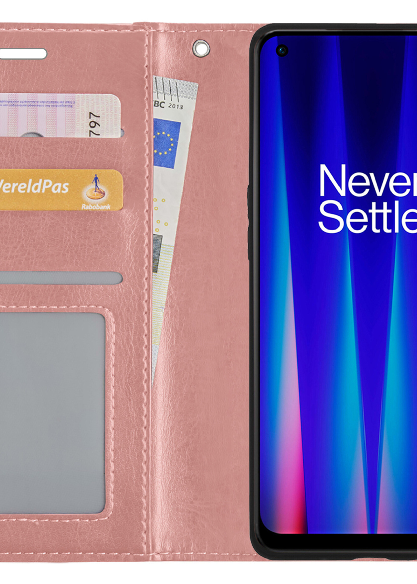 BTH Hoesje Geschikt voor OnePlus Nord CE 2 Lite Hoesje Book Case Hoes Portemonnee Cover Walletcase Met Screenprotector - Hoes Geschikt voor OnePlus Nord CE 2 Lite Hoes Bookcase Hoesje - Rosé goud