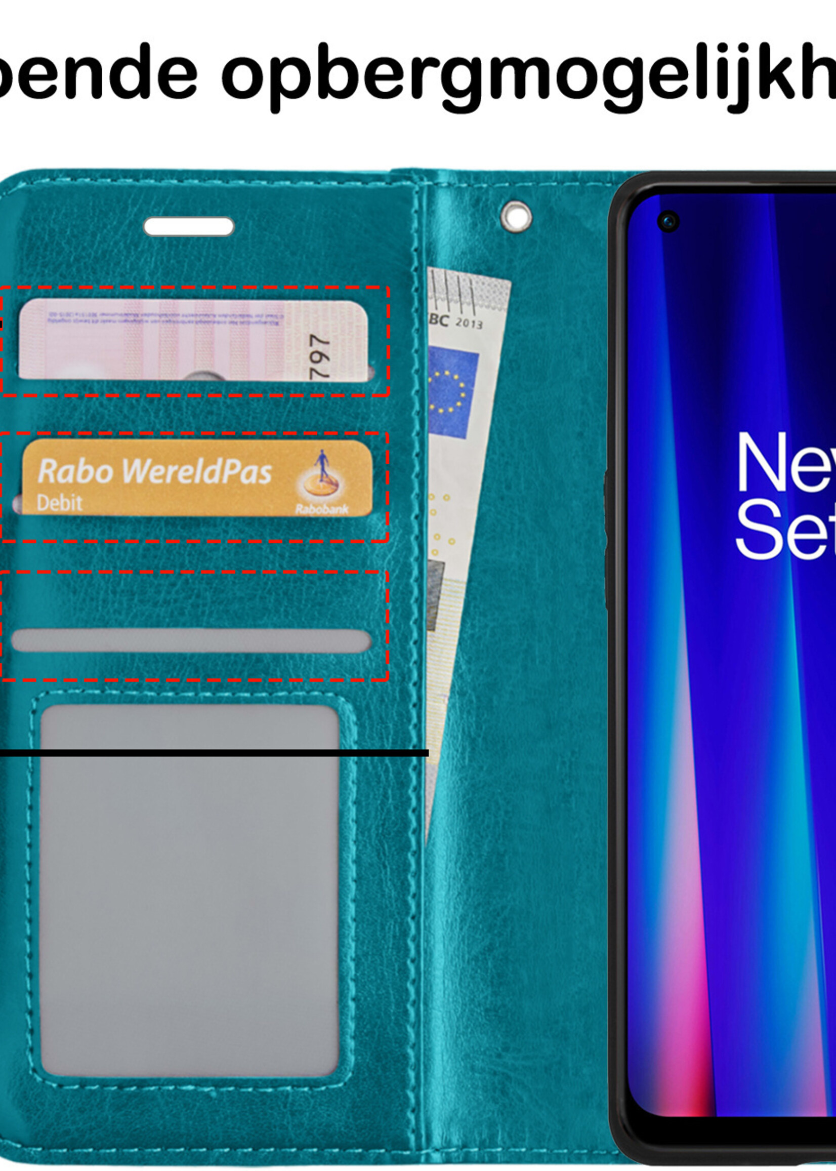BTH Hoesje Geschikt voor OnePlus Nord CE 2 Lite Hoesje Book Case Hoes Portemonnee Cover Walletcase Met Screenprotector - Hoes Geschikt voor OnePlus Nord CE 2 Lite Hoes Bookcase Hoesje - Turquoise